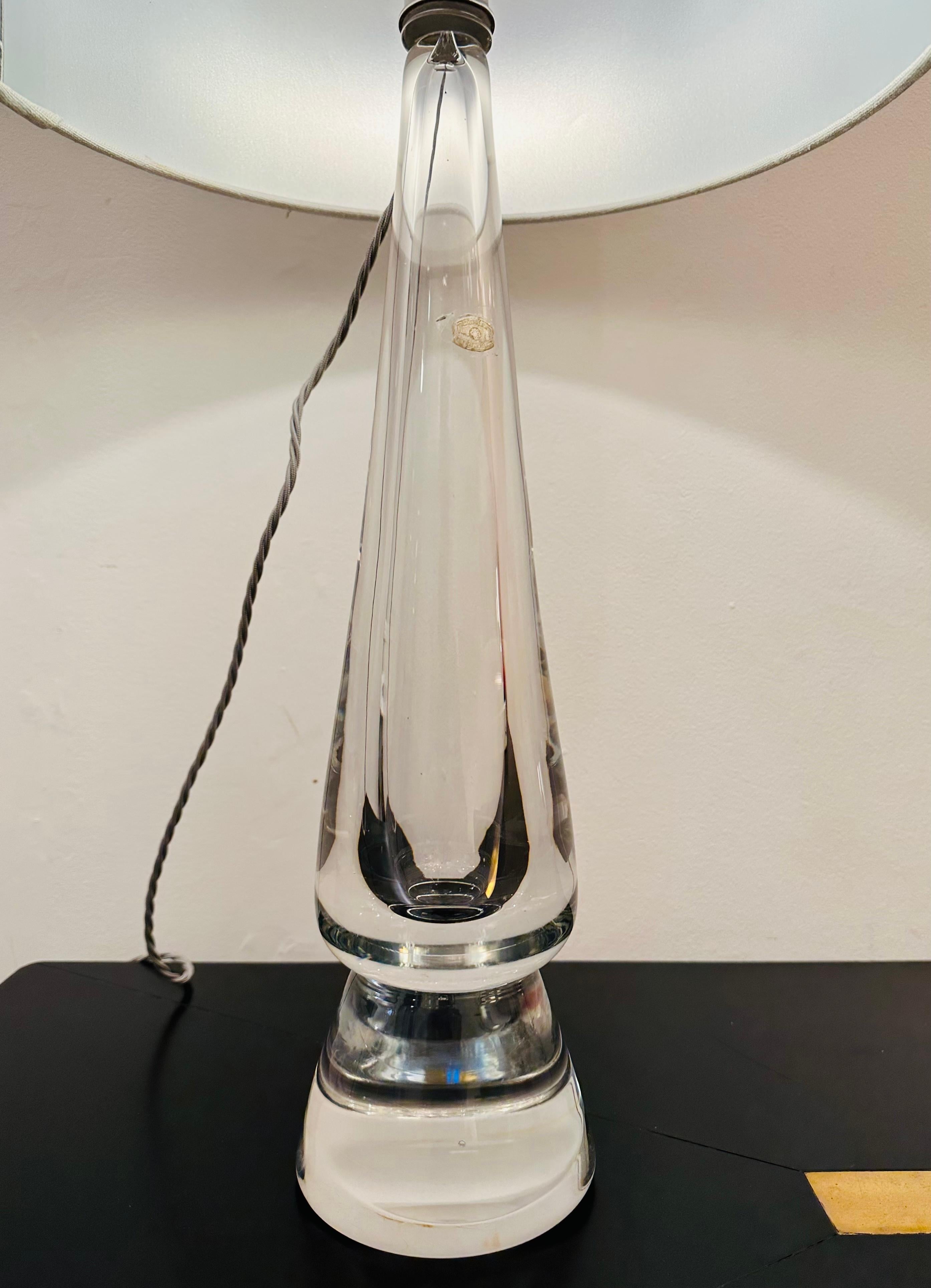 1970s Belgium Clear Solid Glass Conical Table Lamp attributed to Val St Lambert 1