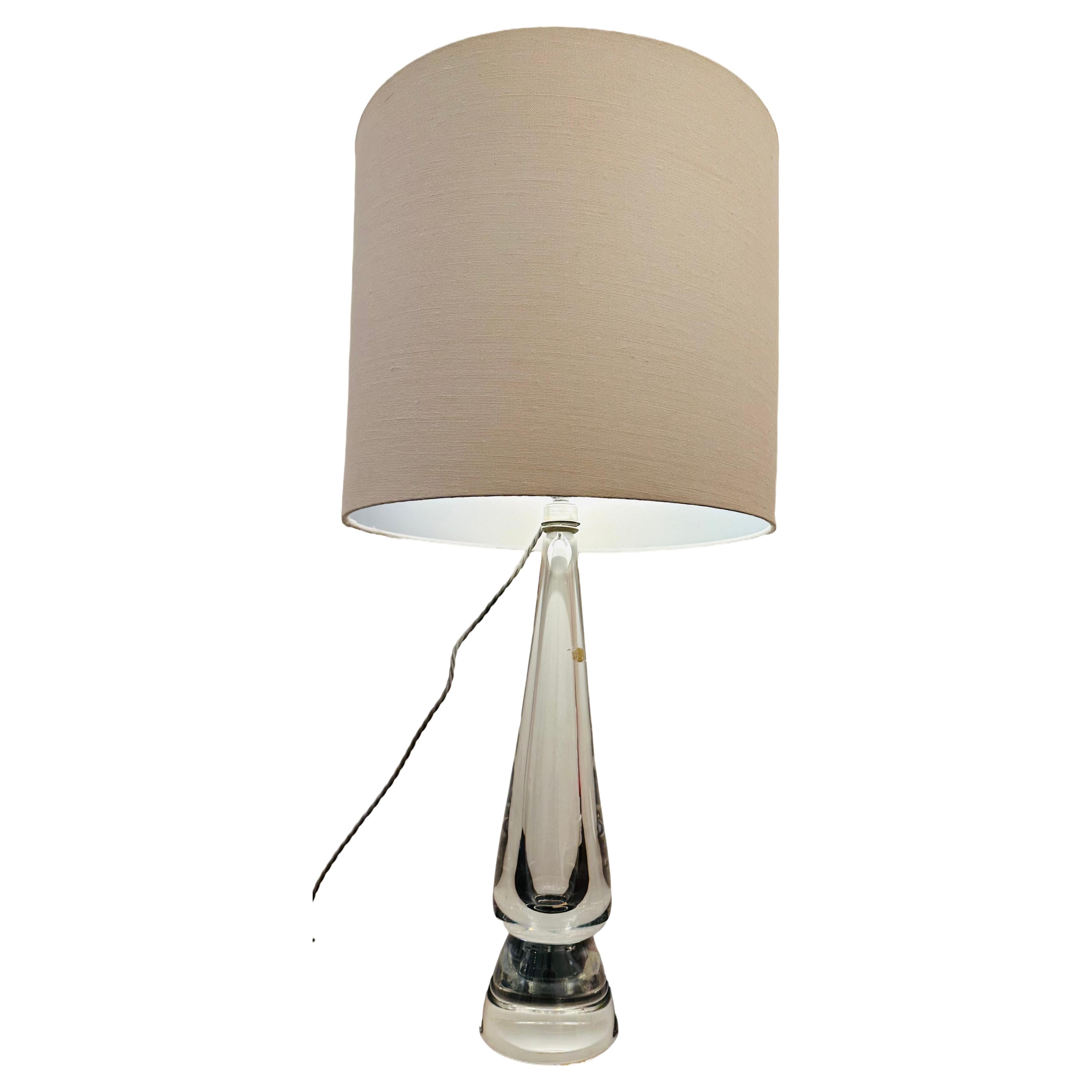 1970s Belgium Clear Solid Glass Conical Table Lamp attributed to Val St Lambert For Sale