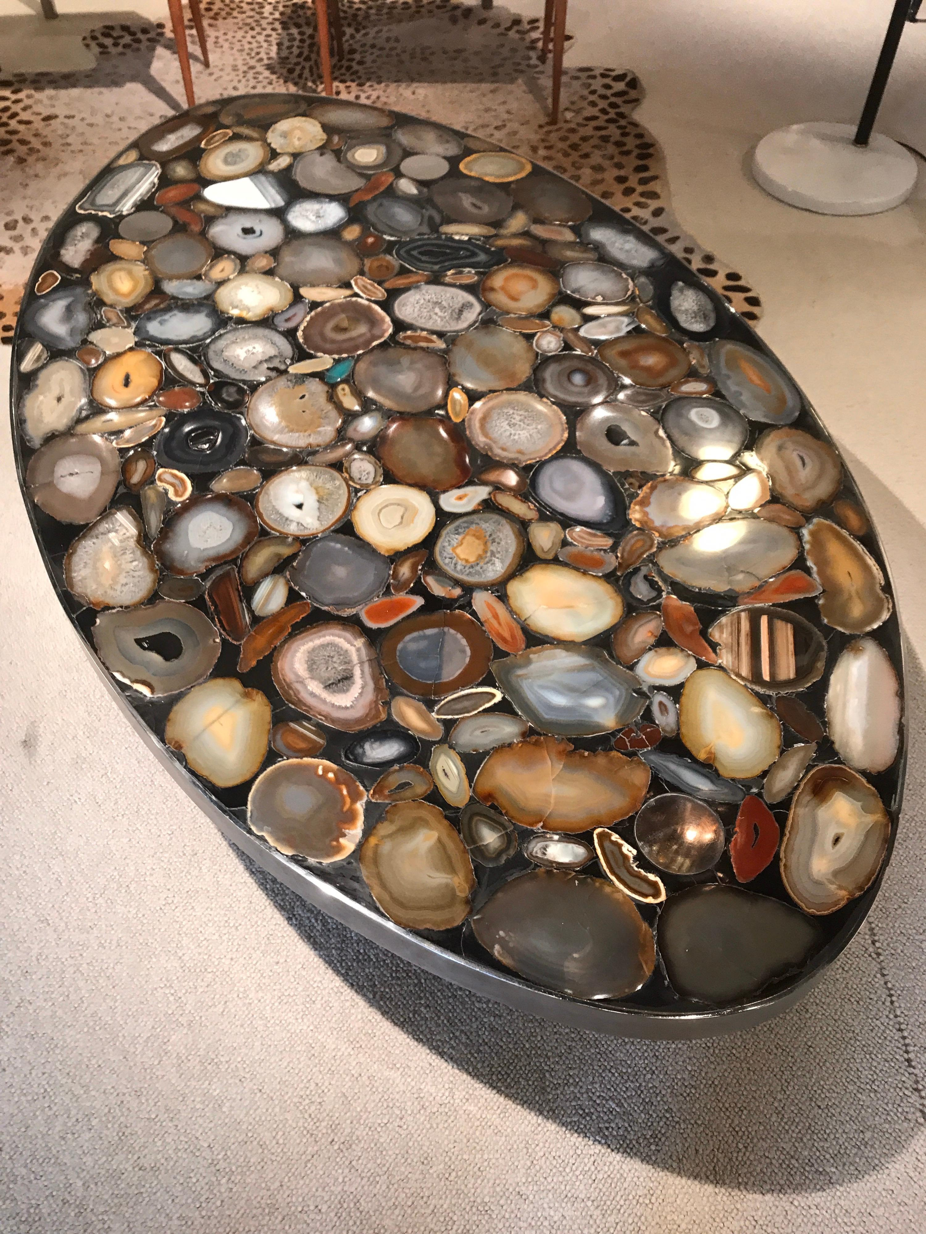 1970s Belgium Coffee Table with Agates Inlay 3