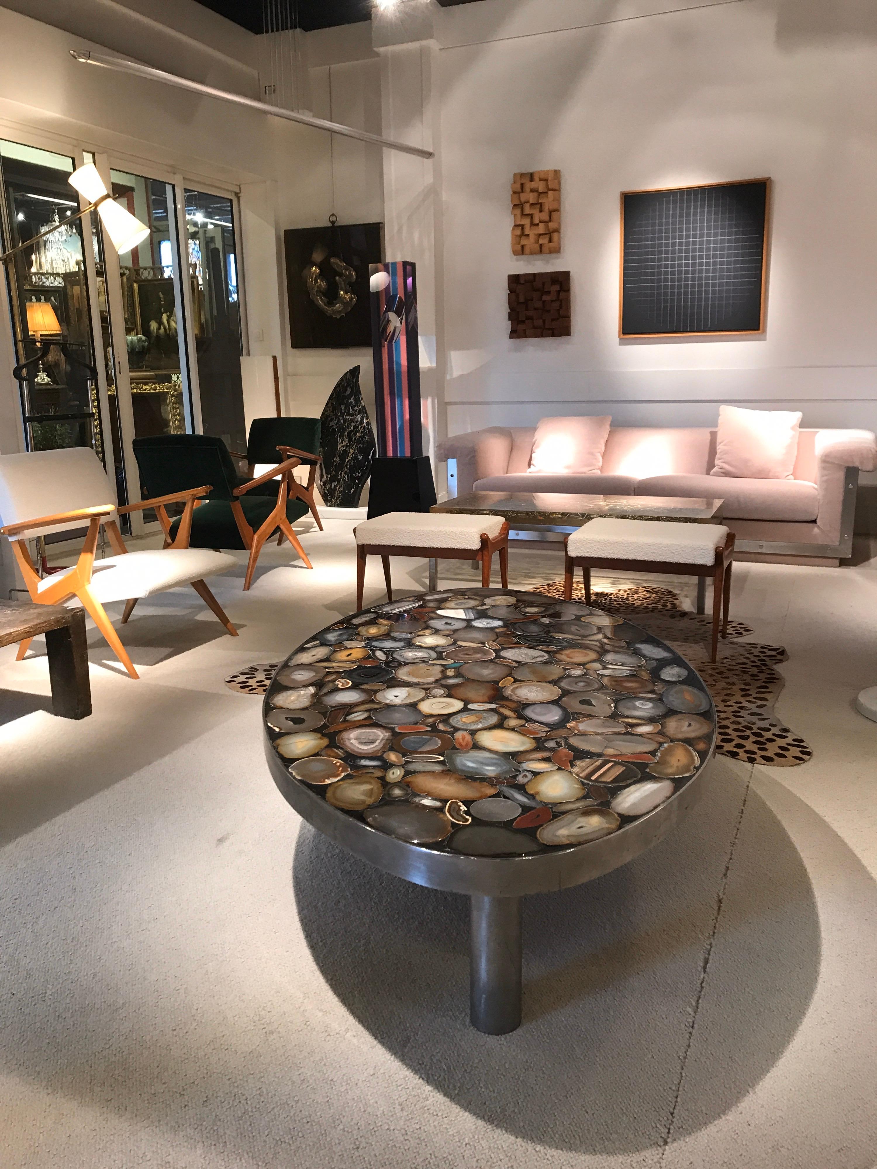 1970s Belgium Coffee Table with Agates Inlay 4