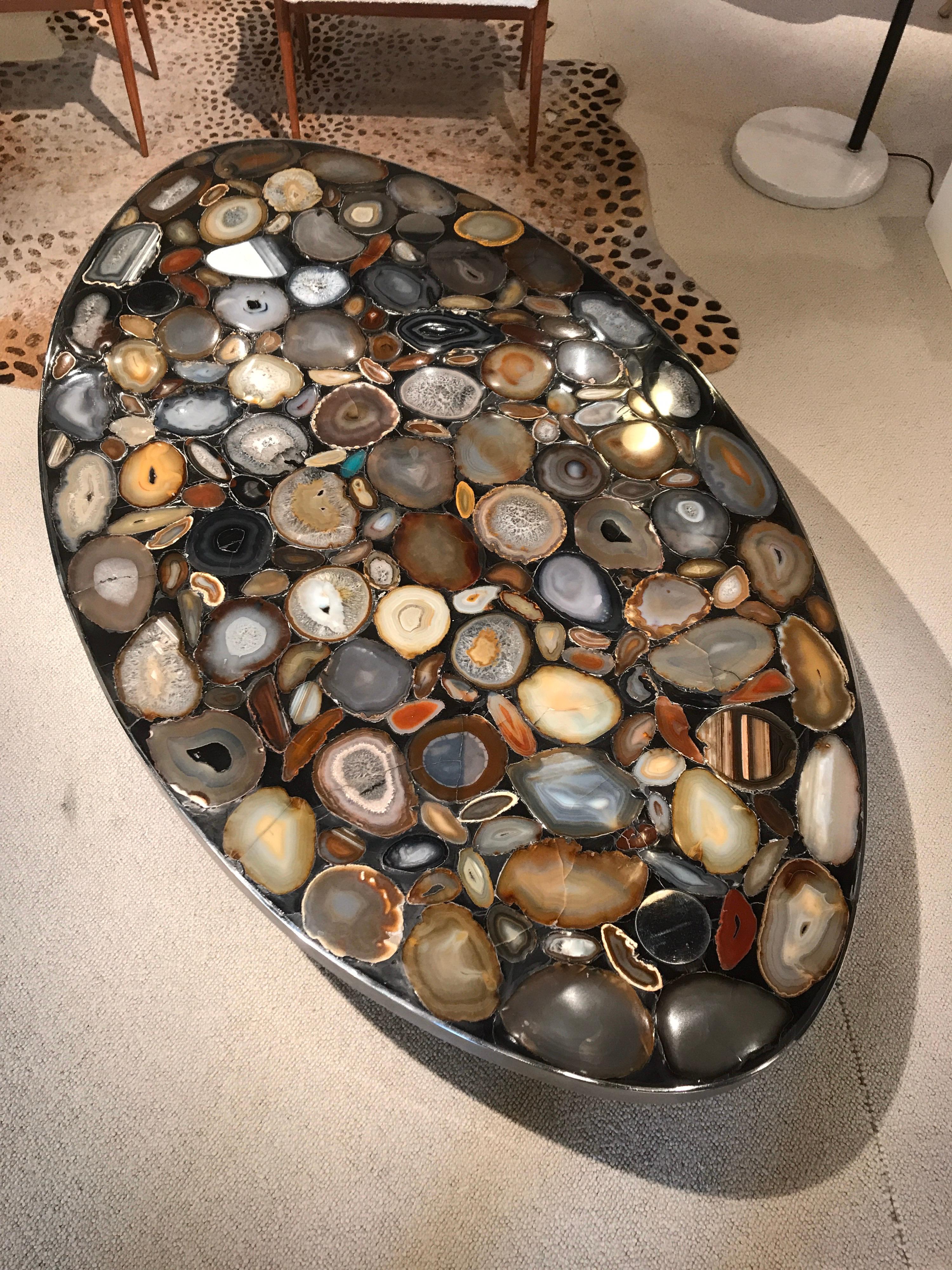 Belgian 1970s Belgium Coffee Table with Agates Inlay