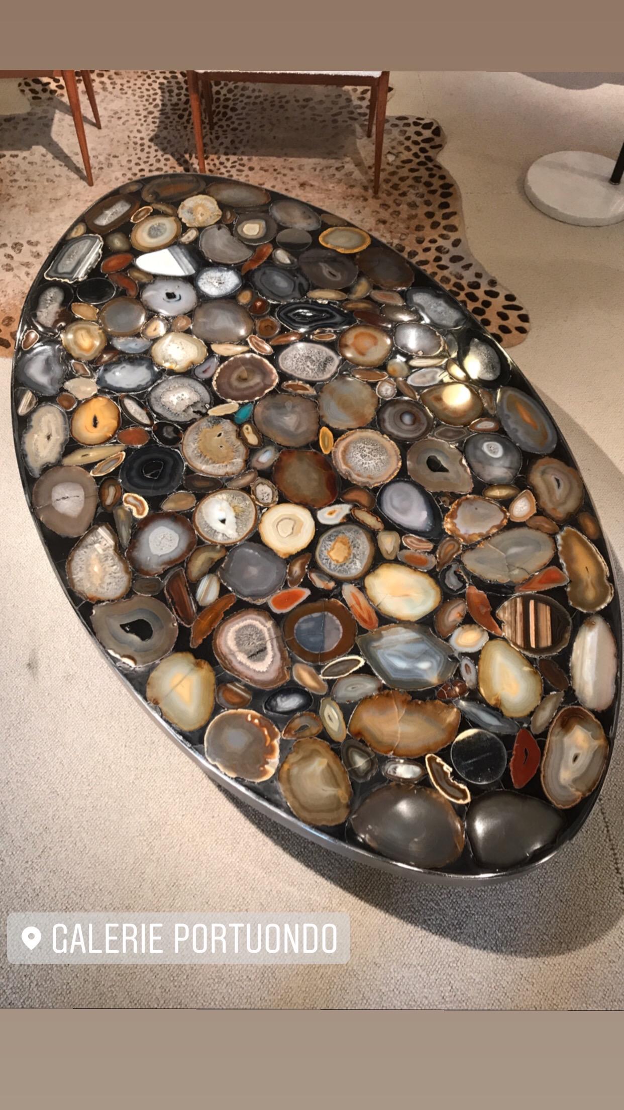 1970s Belgium Coffee Table with Agates Inlay In Good Condition In Saint-Ouen, FR