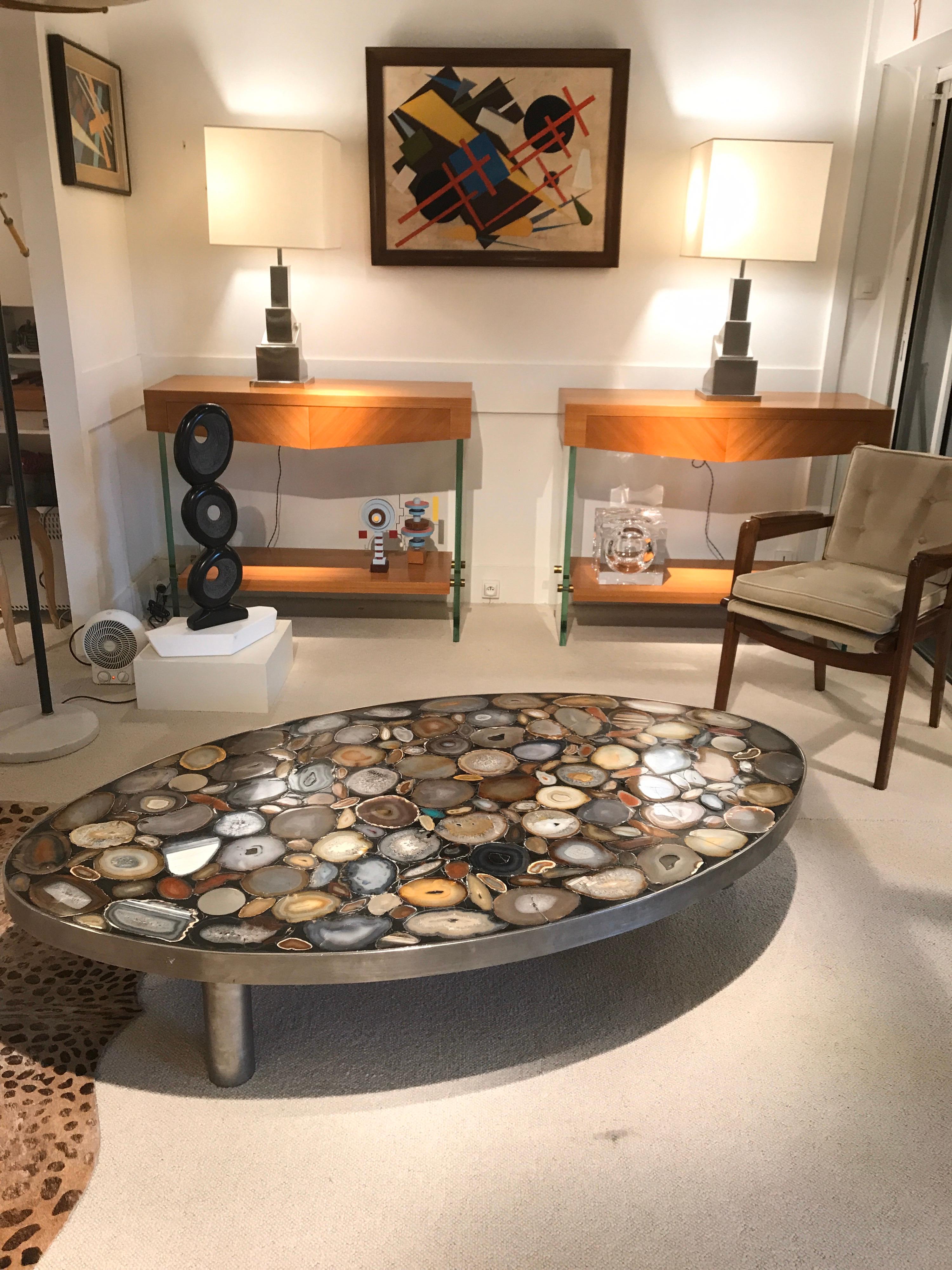 Late 20th Century 1970s Belgium Coffee Table with Agates Inlay
