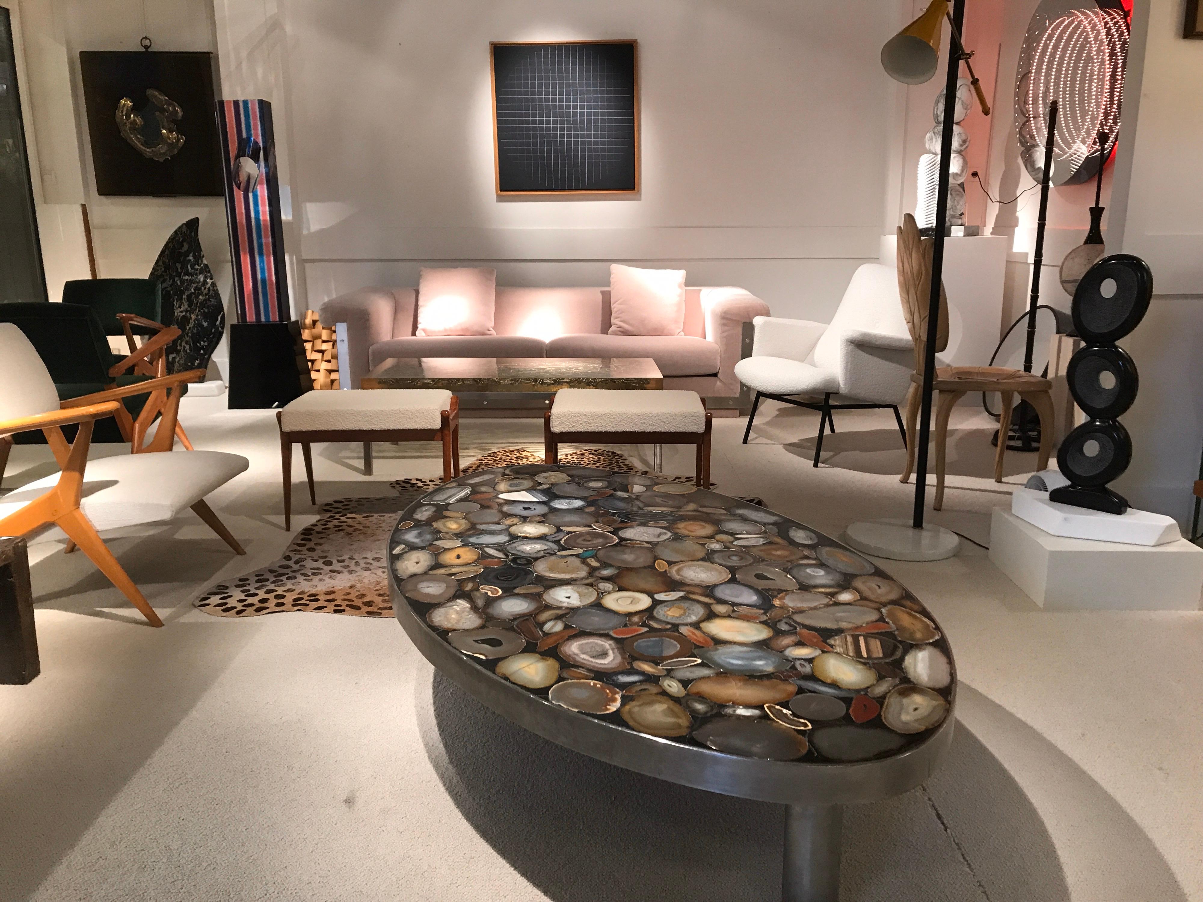 1970s Belgium Coffee Table with Agates Inlay 1
