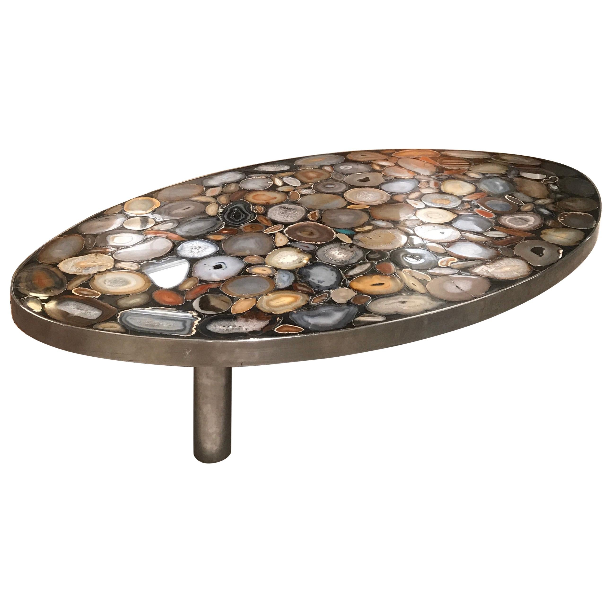1970s Belgium Coffee Table with Agates Inlay