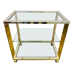 Vintage 1970s Belgium Gold and Silver Chrome & Clear Glass Drinks Trolley or Bar Cart