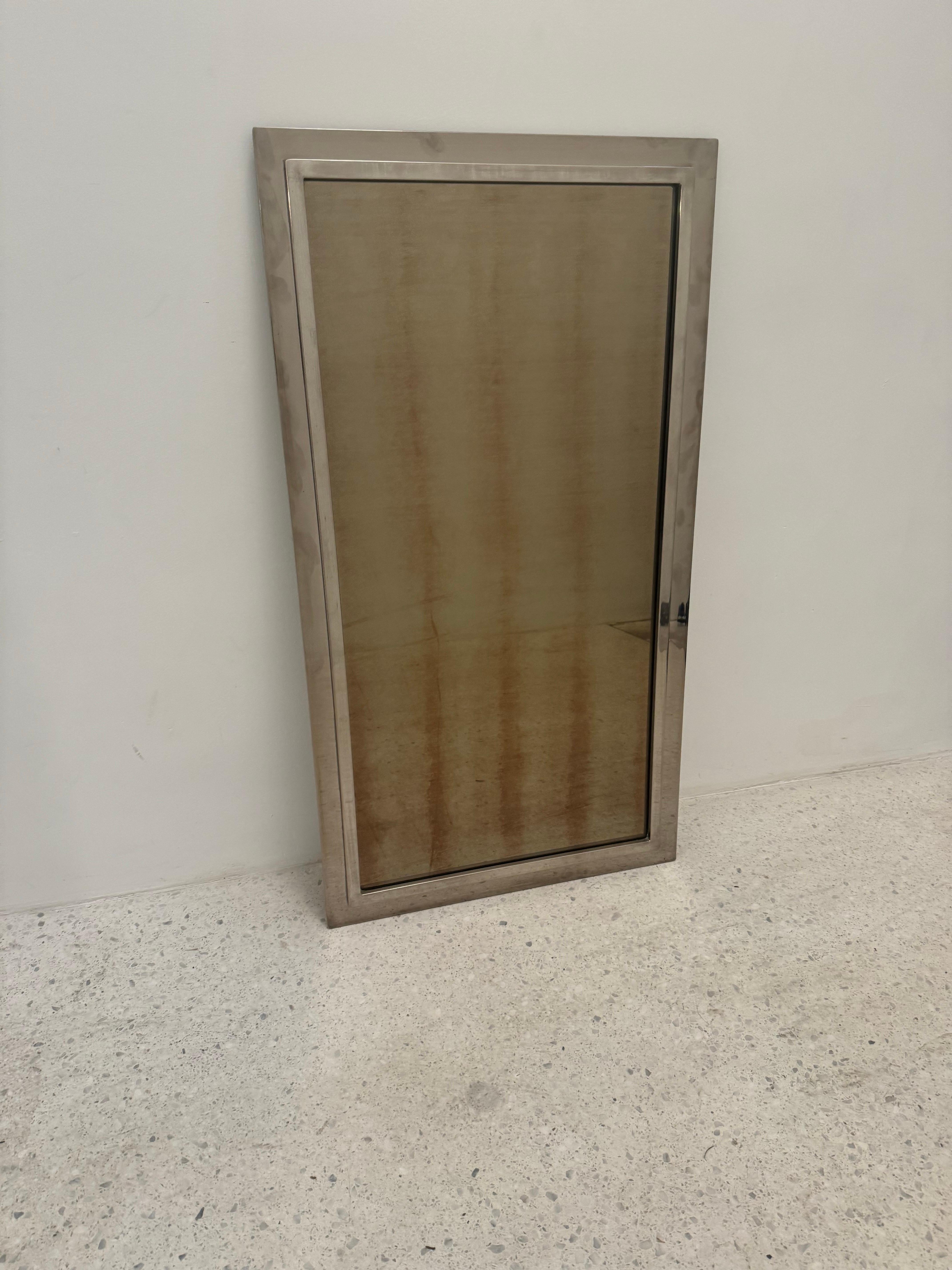 Hollywood Regency 1970s Belgo Chrom Bronze Mirror with Polished Chrome Frame For Sale