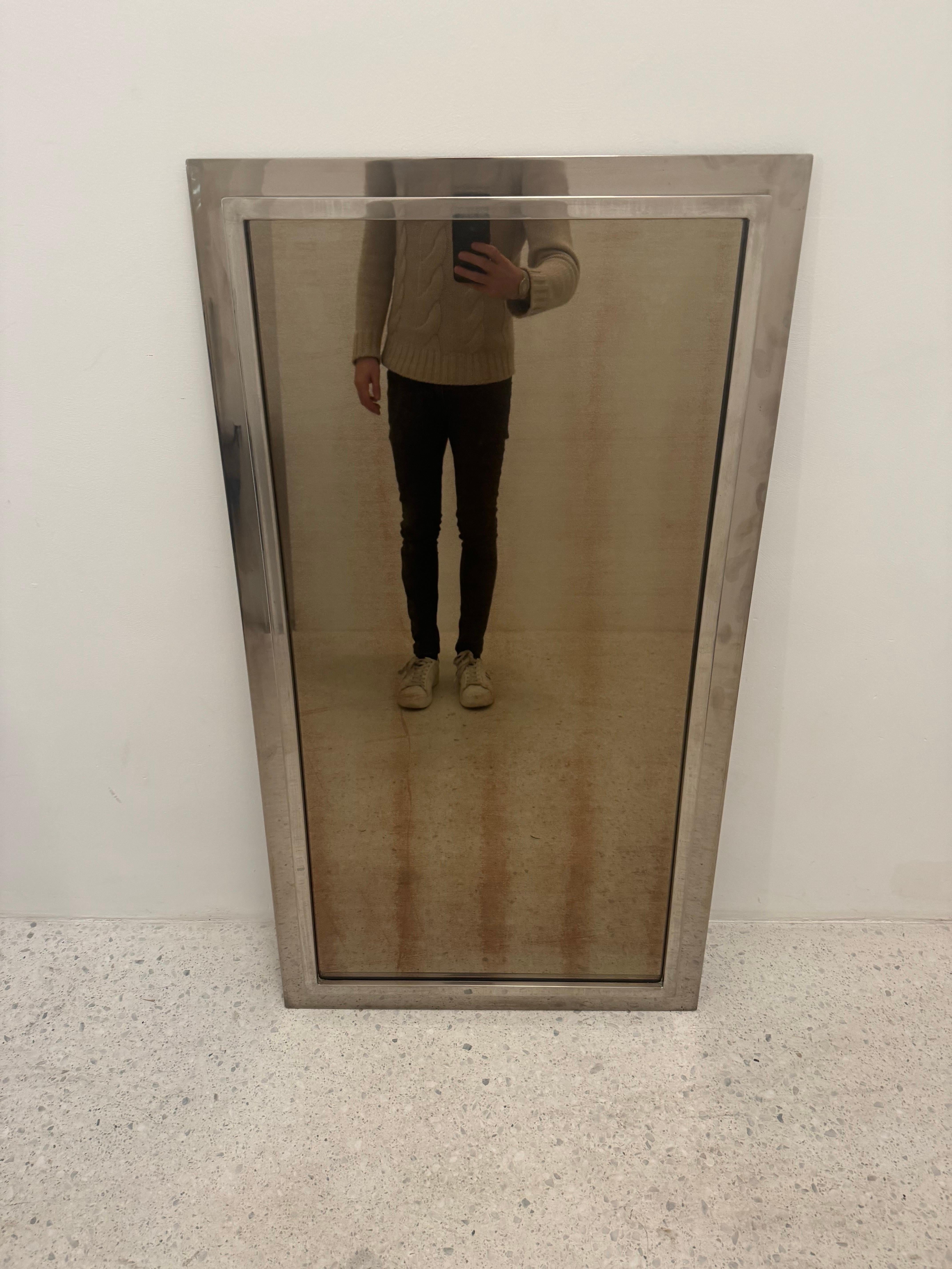 Late 20th Century 1970s Belgo Chrom Bronze Mirror with Polished Chrome Frame For Sale