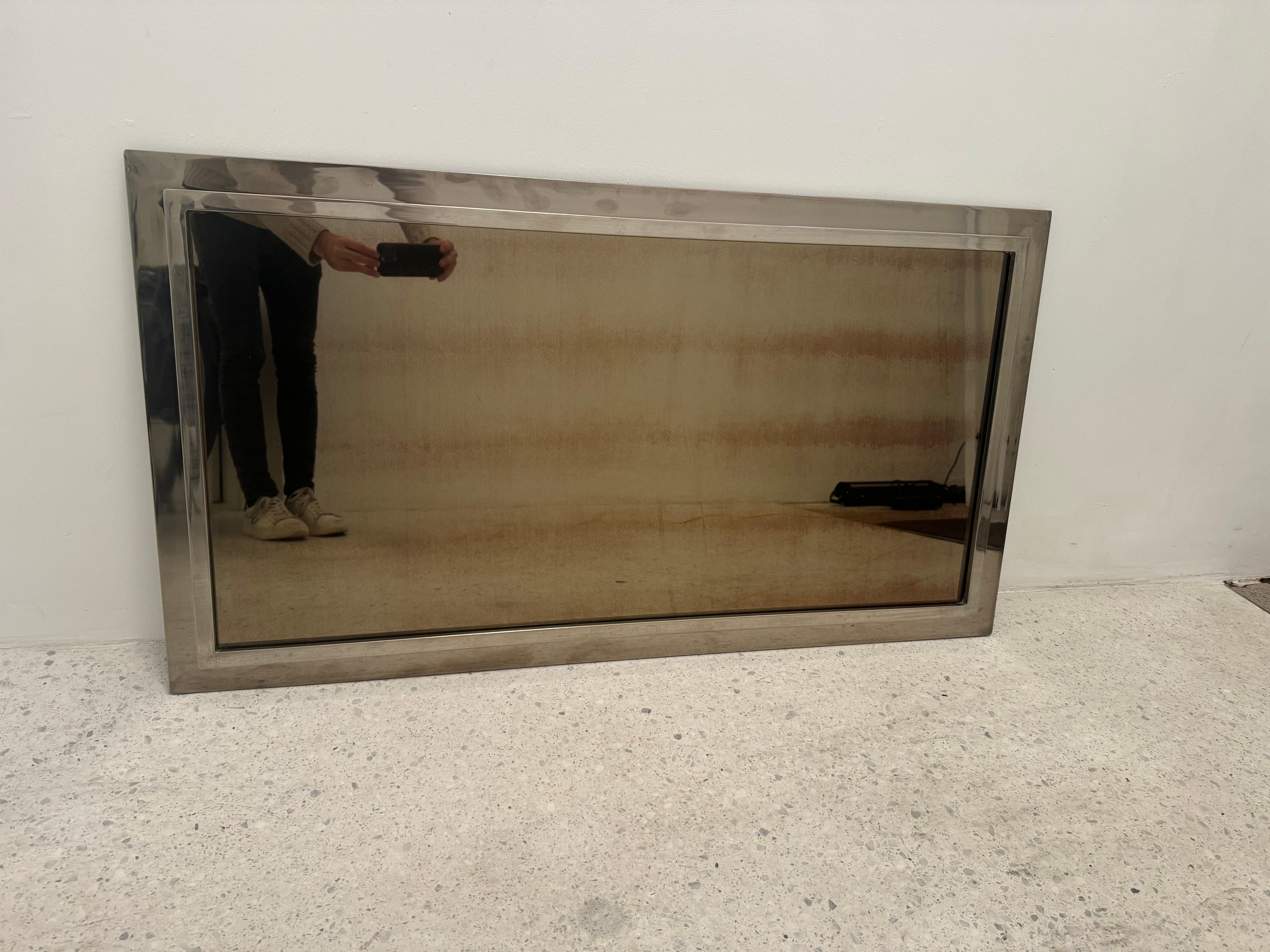 1970s Belgo Chrom Bronze Mirror with Polished Chrome Frame For Sale 1