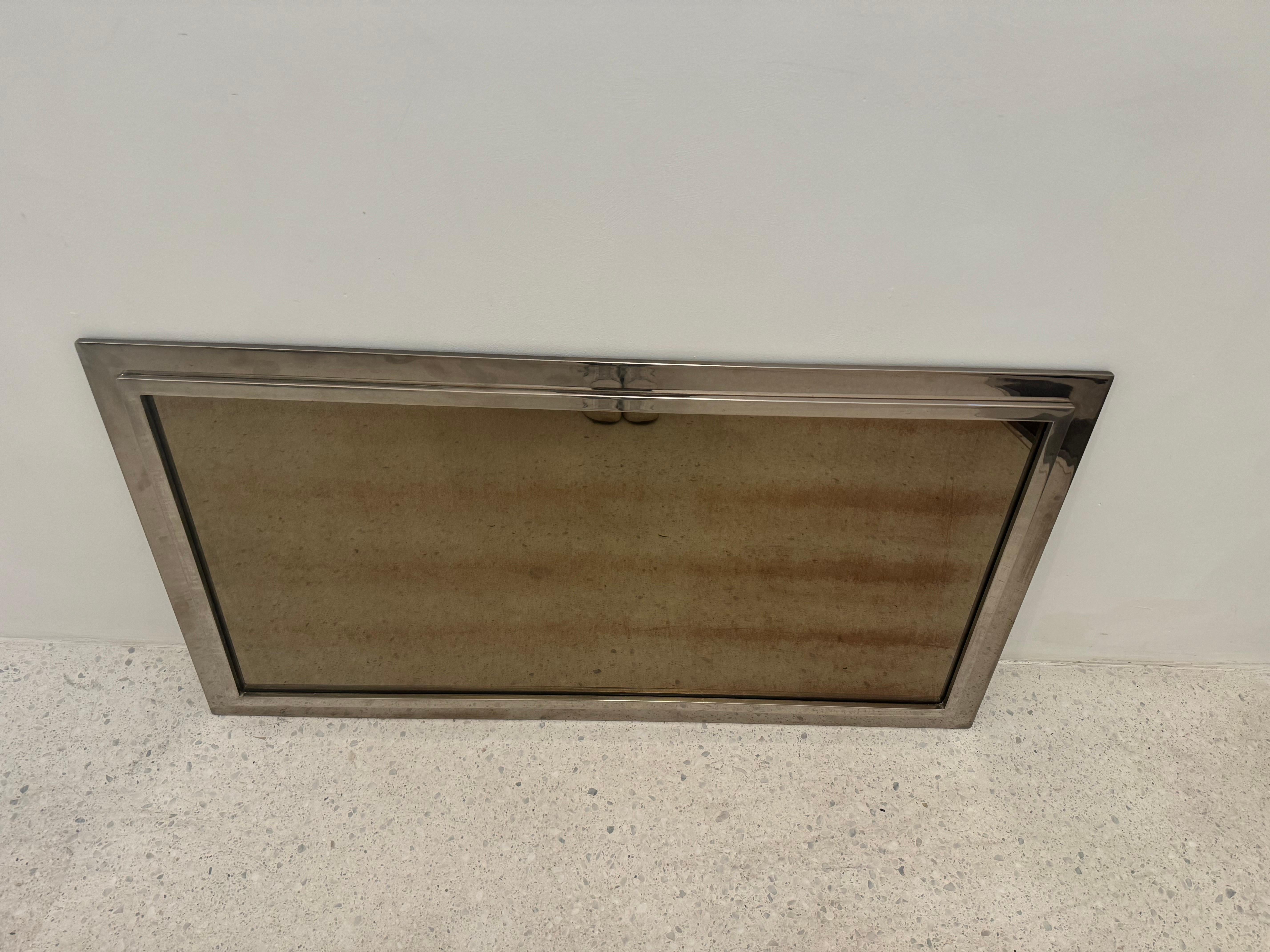 1970s Belgo Chrom Bronze Mirror with Polished Chrome Frame For Sale 2