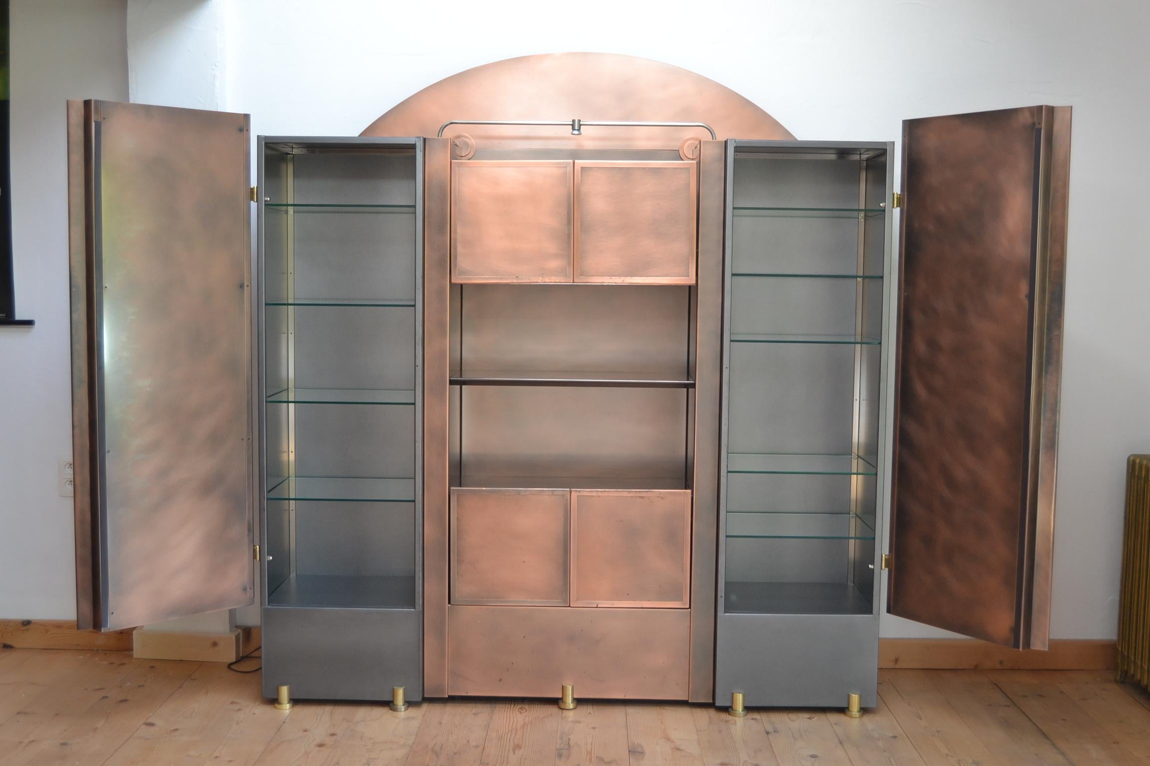Mid-Century Modern Belgo Chrome Bar Cabinet, Copper and Brass, Belgium For Sale