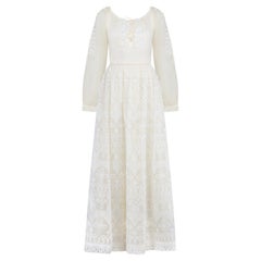 Vestido bordado de lentejuelas de seda blanca Bellville Sassoon de los años 70