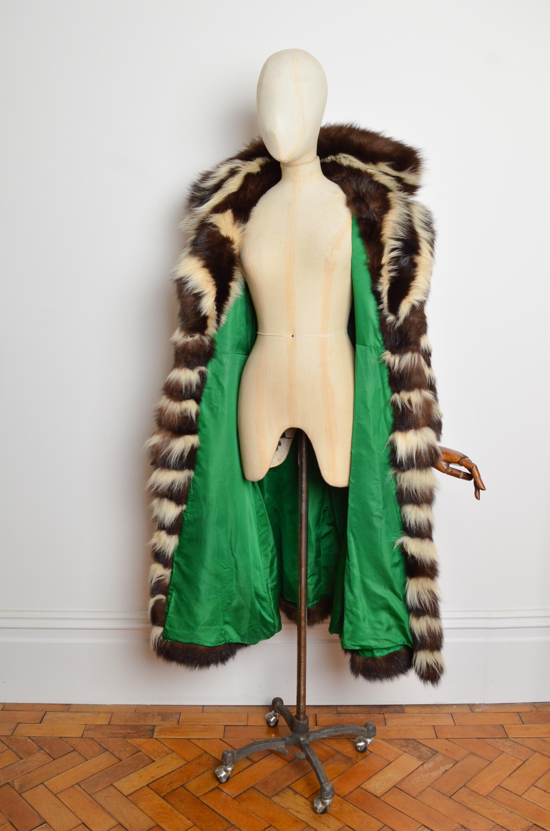 1970's BEN KAHN Abrigo largo a rayas marrón blanco - Chaqueta de piel auténtica en venta 6