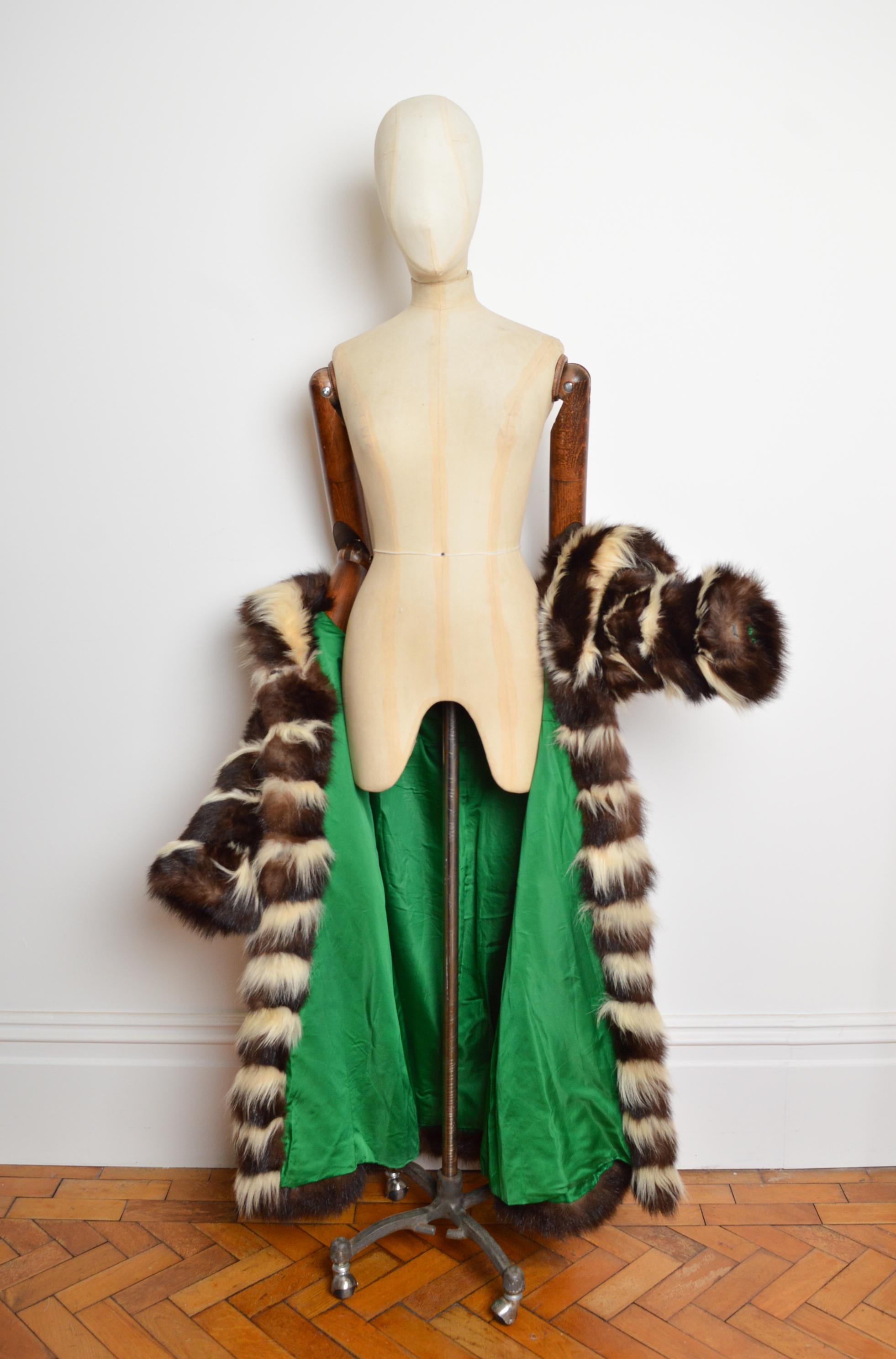 1970's BEN KAHN Abrigo largo a rayas marrón blanco - Chaqueta de piel auténtica en venta 7