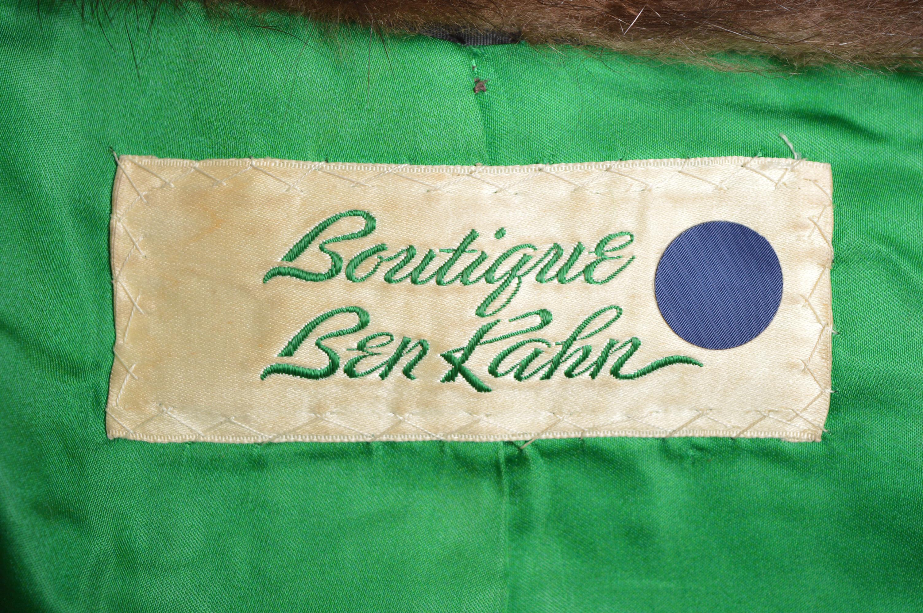 1970's BEN KAHN Abrigo largo a rayas marrón blanco - Chaqueta de piel auténtica en venta 8