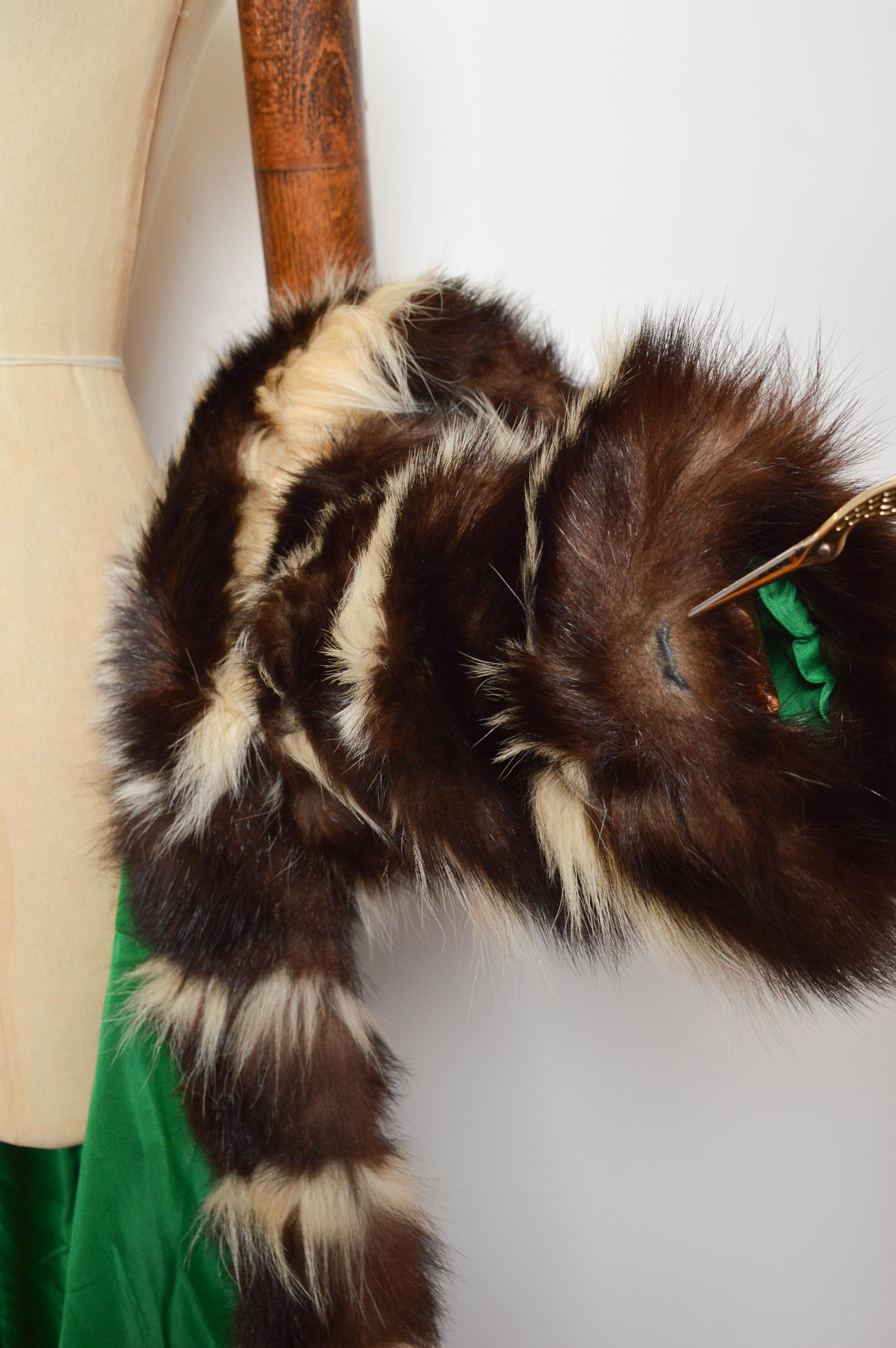 1970's BEN KAHN Abrigo largo a rayas marrón blanco - Chaqueta de piel auténtica en venta 9