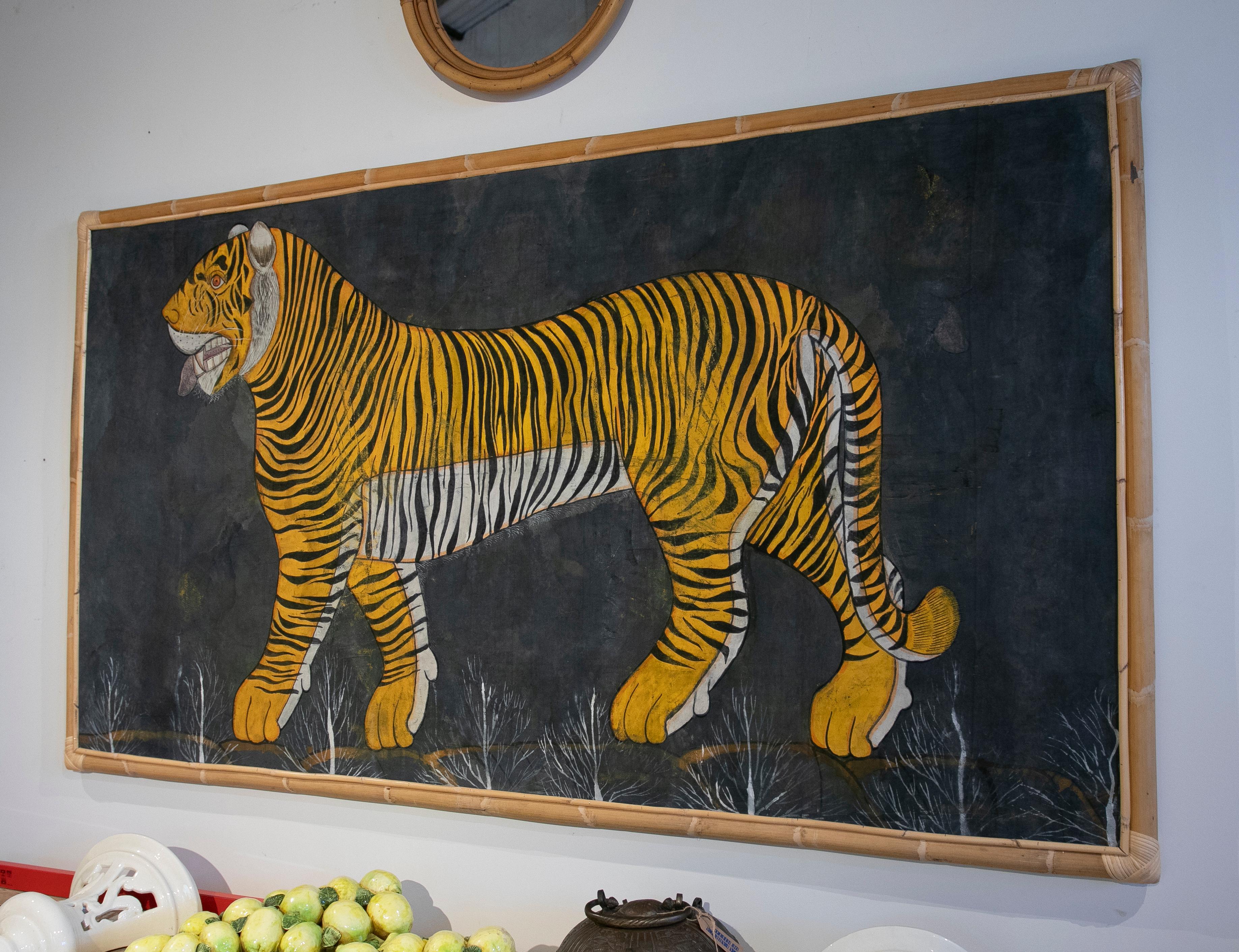 1970s Bengal tiger painting in Jaime Parlade style.