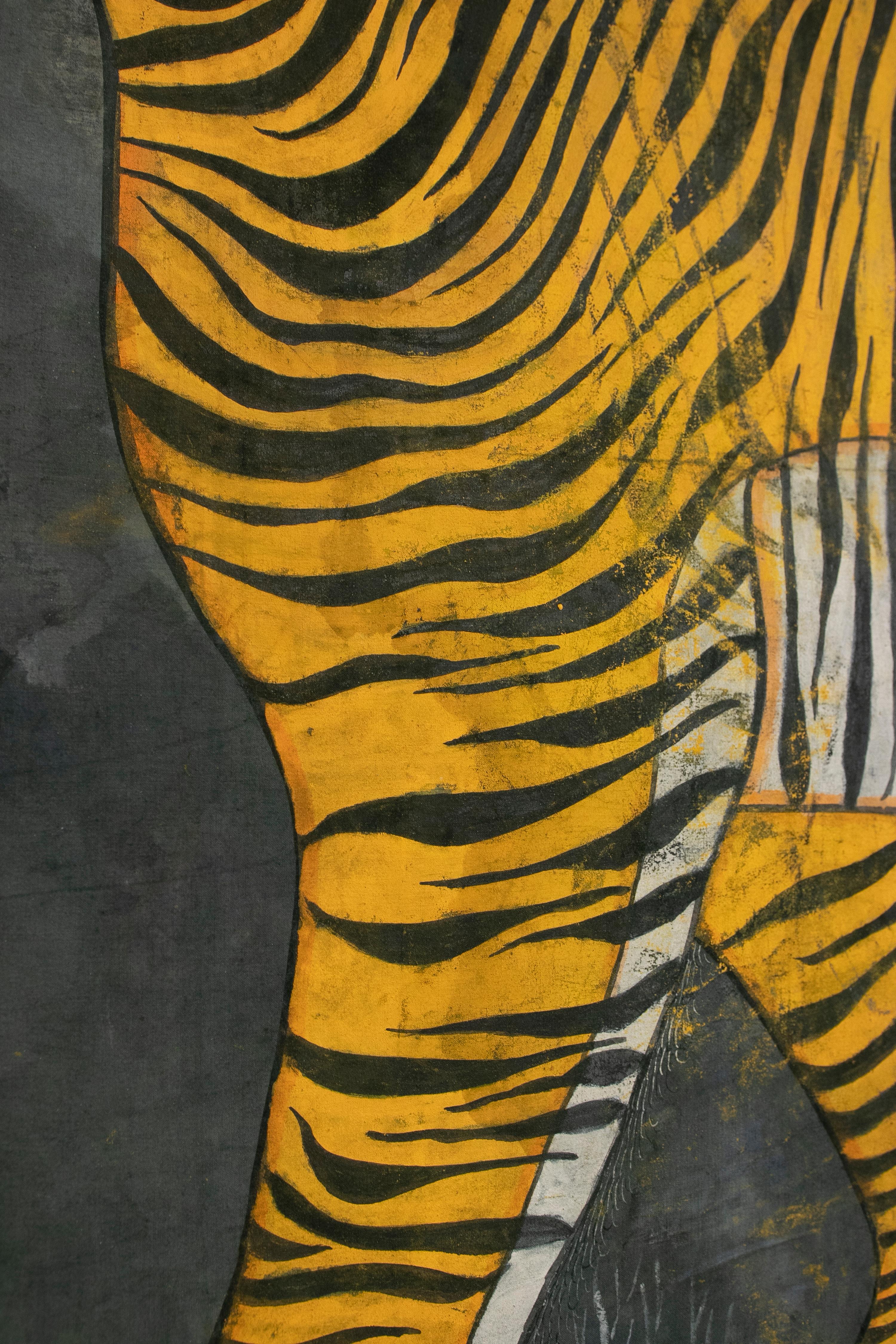 Indian 1970s Bengal Tiger Painting in Jaime Parlade Style
