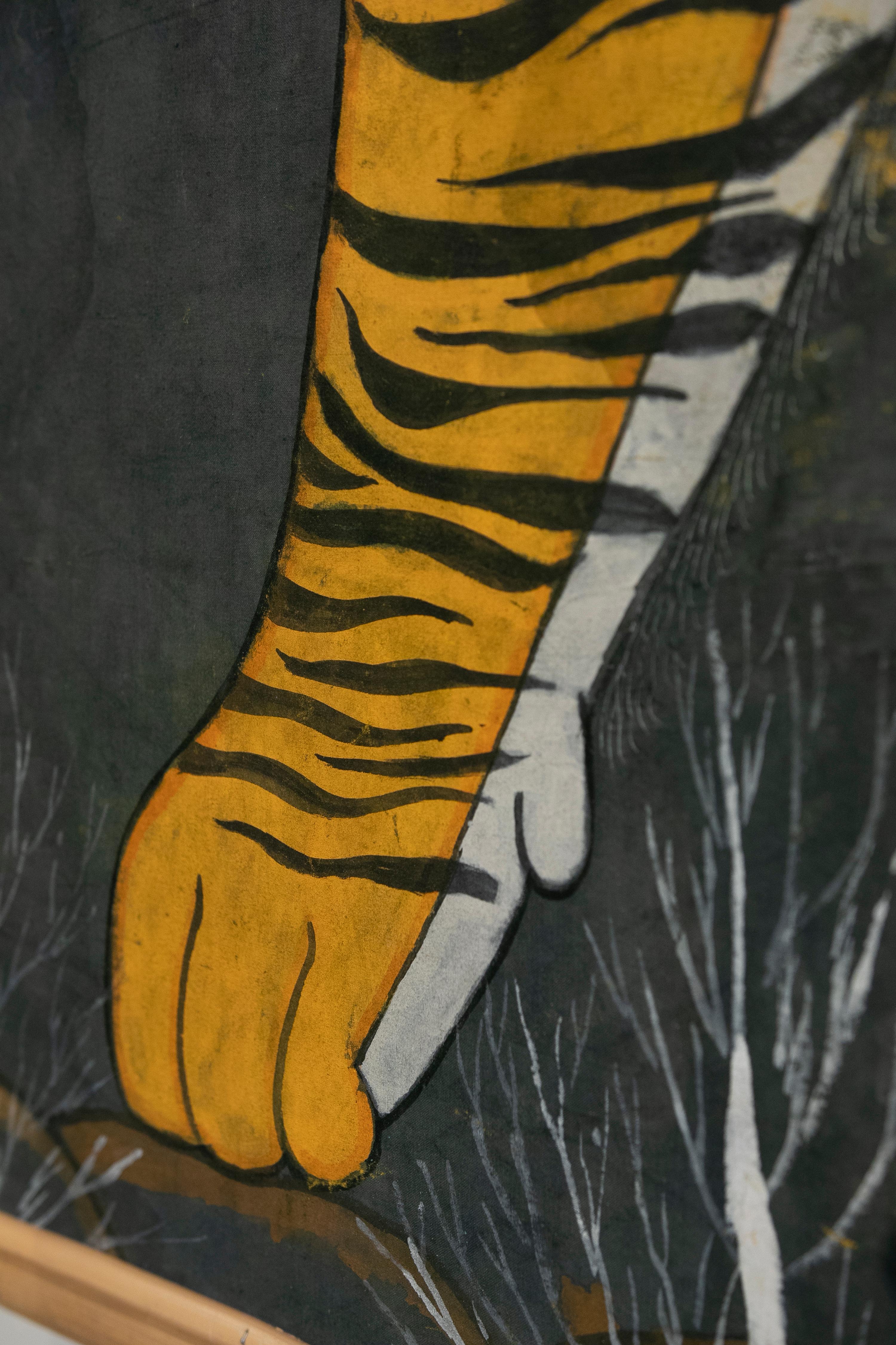 Canvas 1970s Bengal Tiger Painting in Jaime Parlade Style
