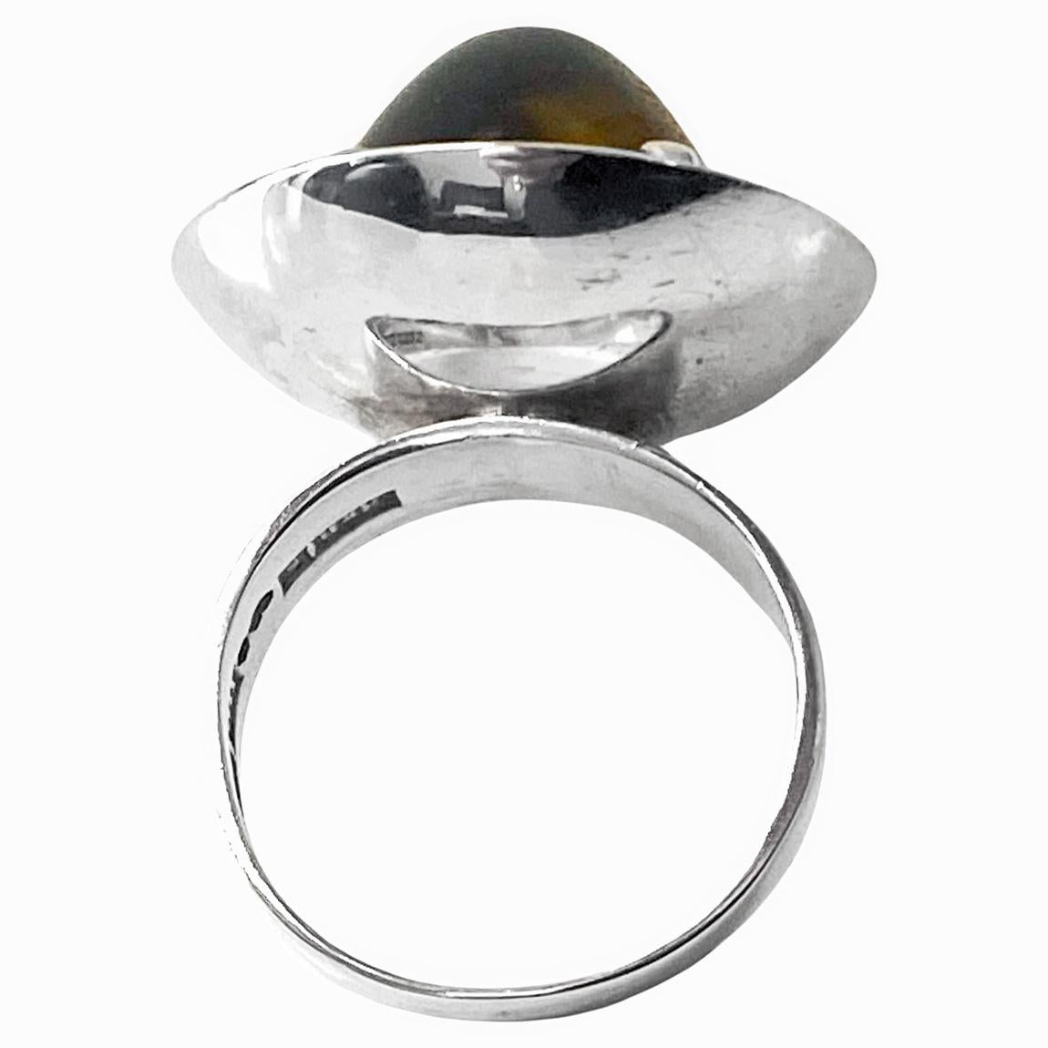 1970's Bengt Hallberg Modernist Swedish Silver Tigers Eye Ring In Good Condition For Sale In Toronto, ON