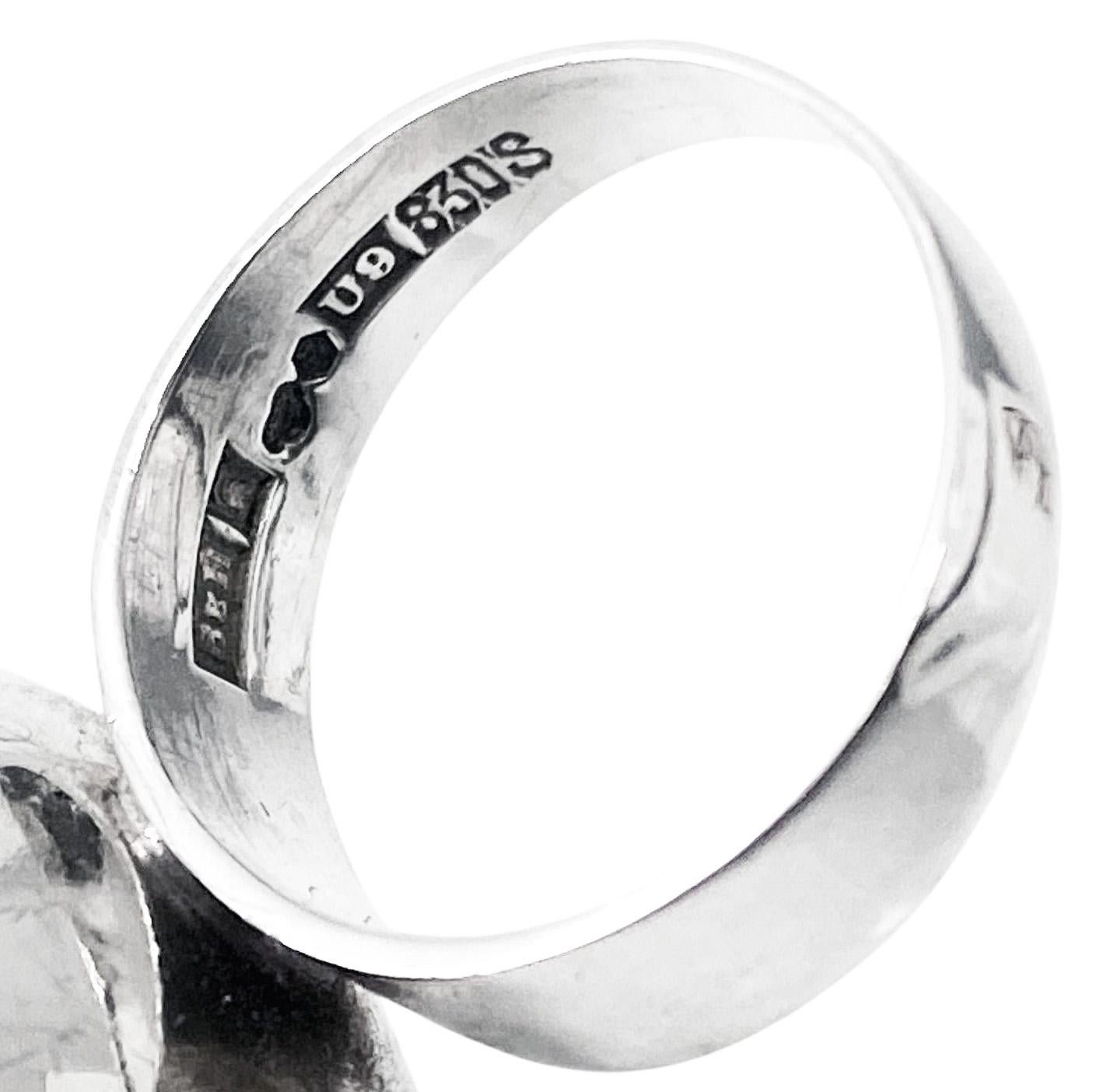 Women's or Men's 1970's Bengt Hallberg Modernist Swedish Silver Tigers Eye Ring For Sale