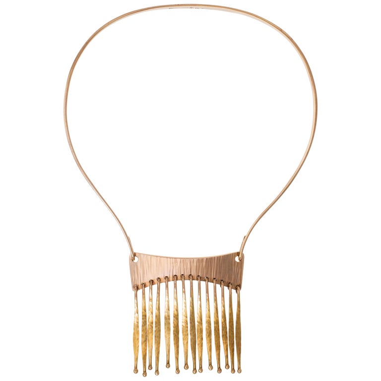 Bent Gabrielsen gold fringe necklace, 1970s, offered by Mahnaz Collection