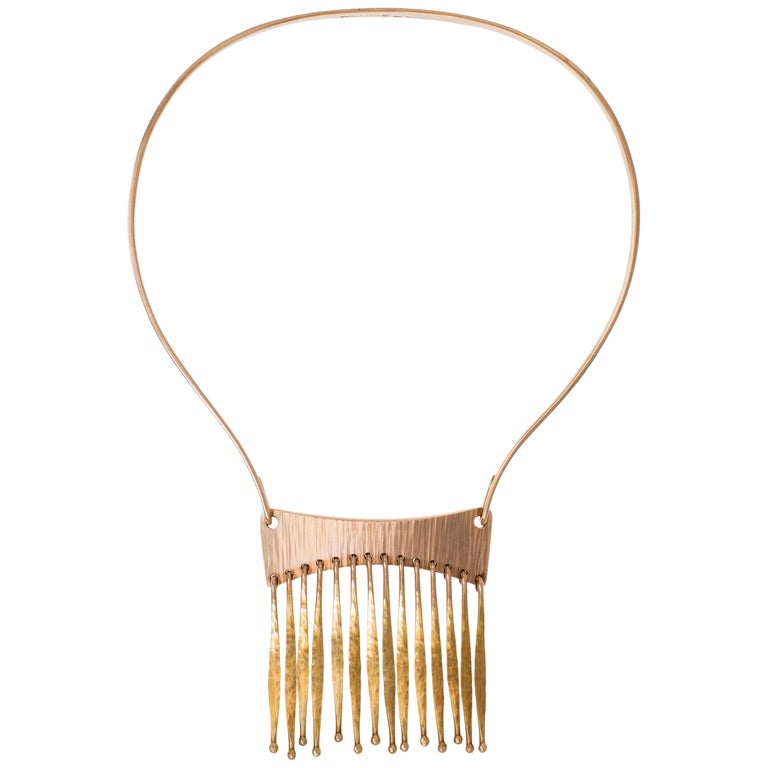 Bent Gabrielsen gold fringe necklace, 1970s, offered by Mahnaz Collection