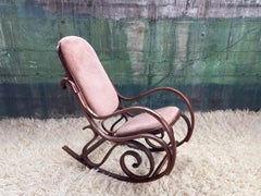 1970s Bentwood and Velour Textile No.10 Rocking Chair Attributed Michael Thonet