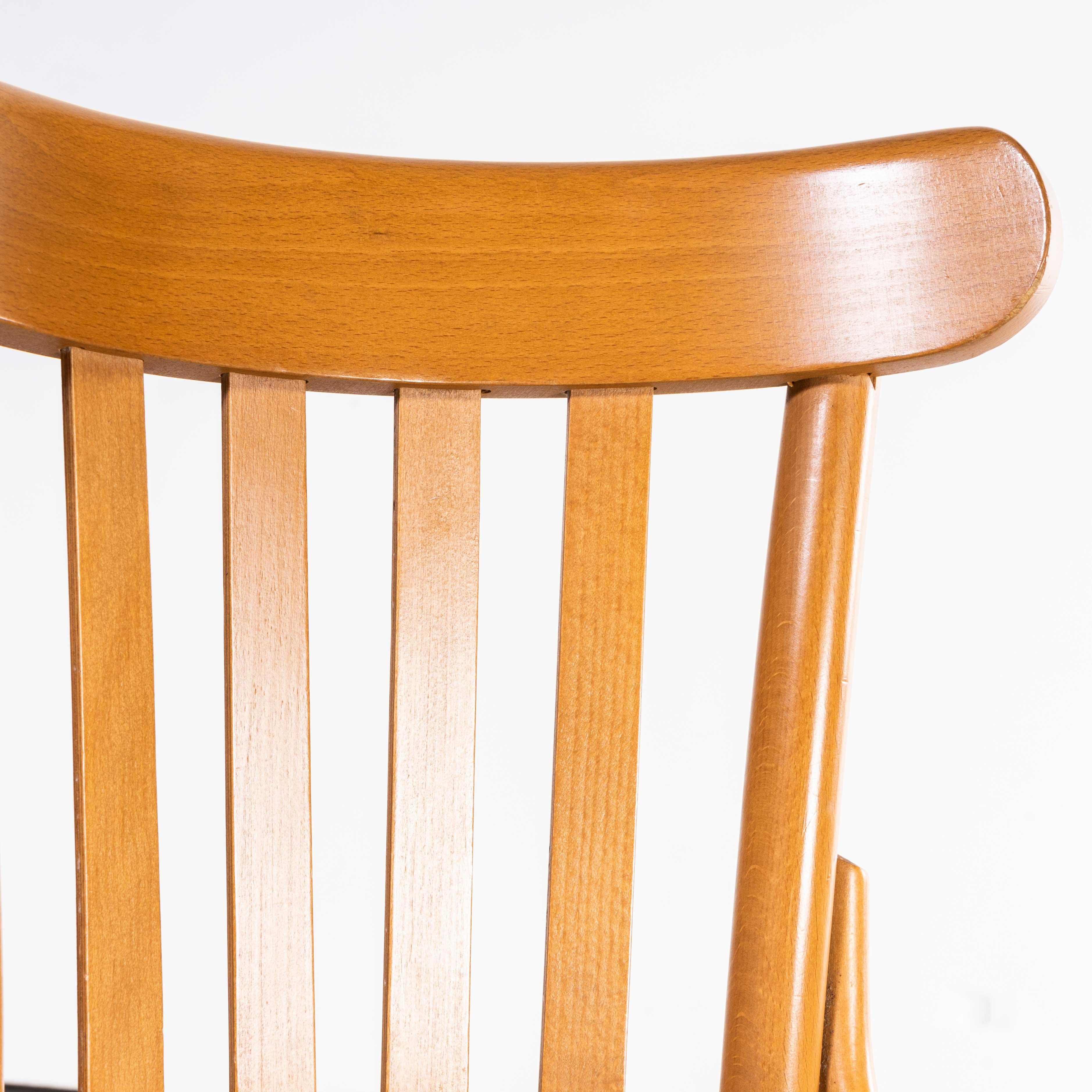 French 1970's Bentwood Honey Beech Striped Seat Bentwood Dining Chairs, Set of Six For Sale