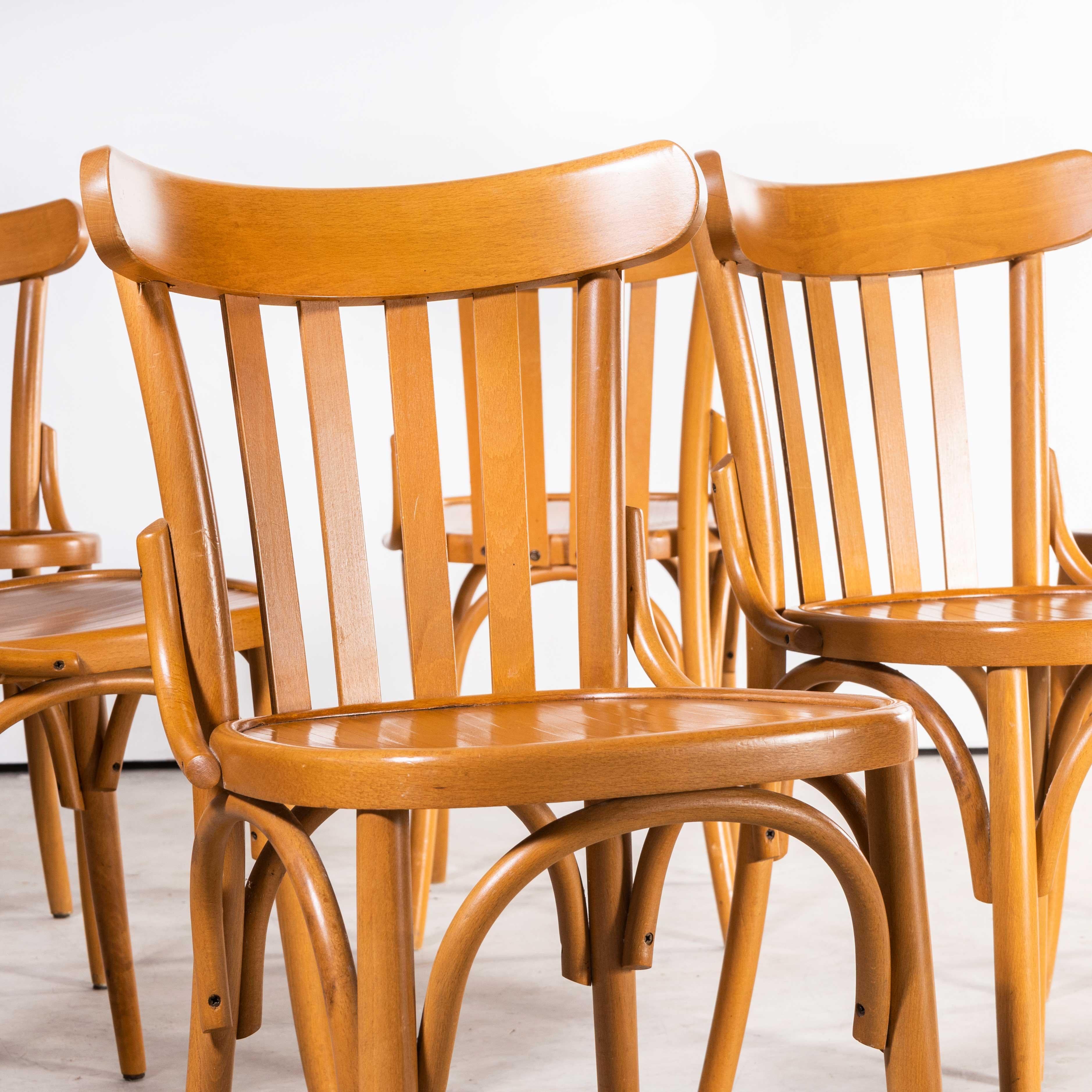 1970's Bentwood Honey Beech Striped Seat Bentwood Dining Chairs, Set of Six For Sale 3