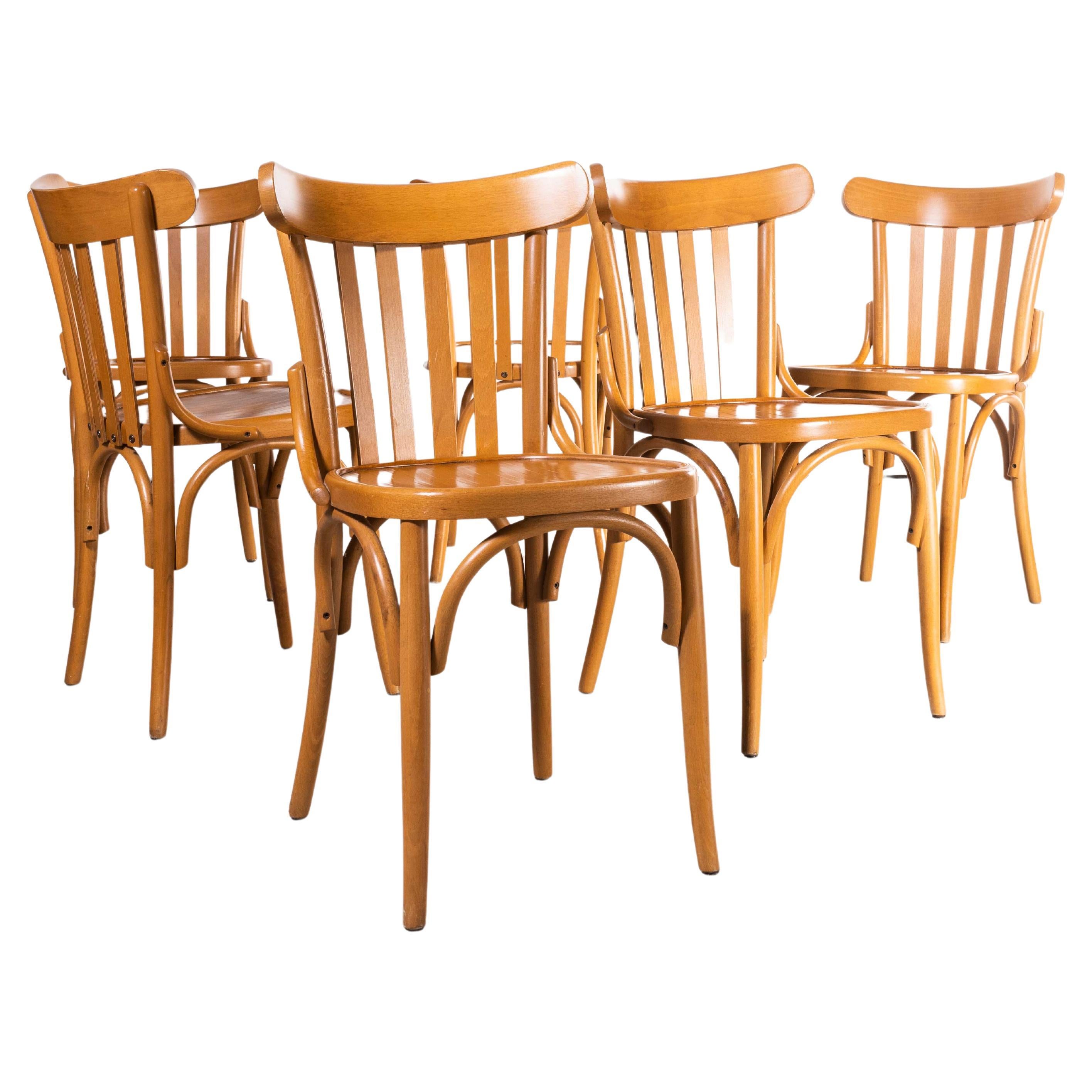 1970's Bentwood Honey Beech Striped Seat Bentwood Dining Chairs, Set of Six For Sale
