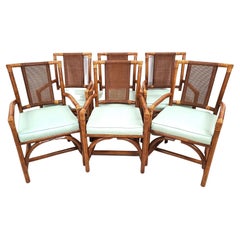 1970s Bentwood Rattan Cane Dining Armchairs, Set of 6