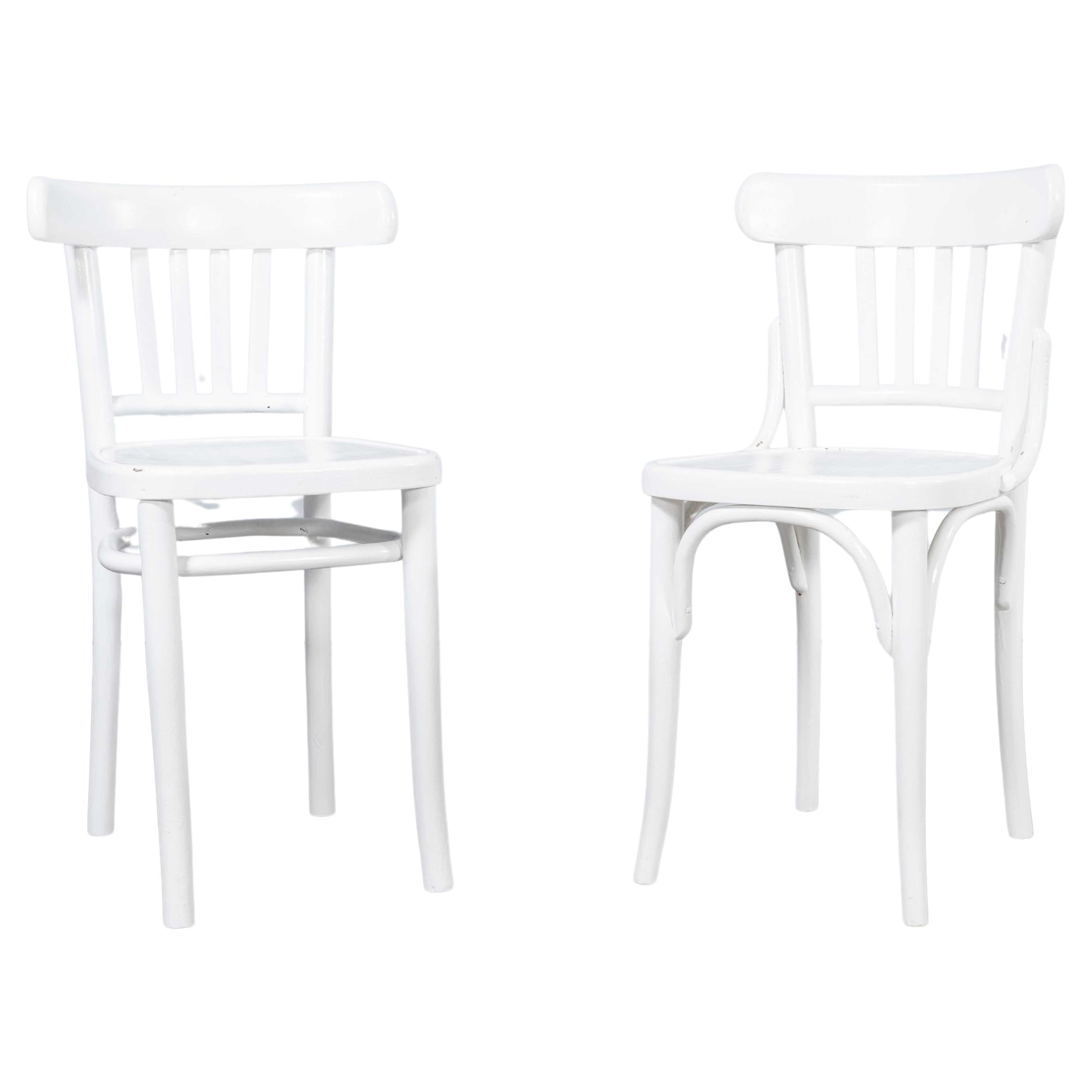 Sillas de comedor de madera curvada de haya pintada en blanco de los años 70 - Pareja