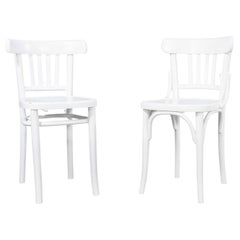 Sillas de comedor de madera curvada de haya pintada en blanco de los años 70 - Pareja