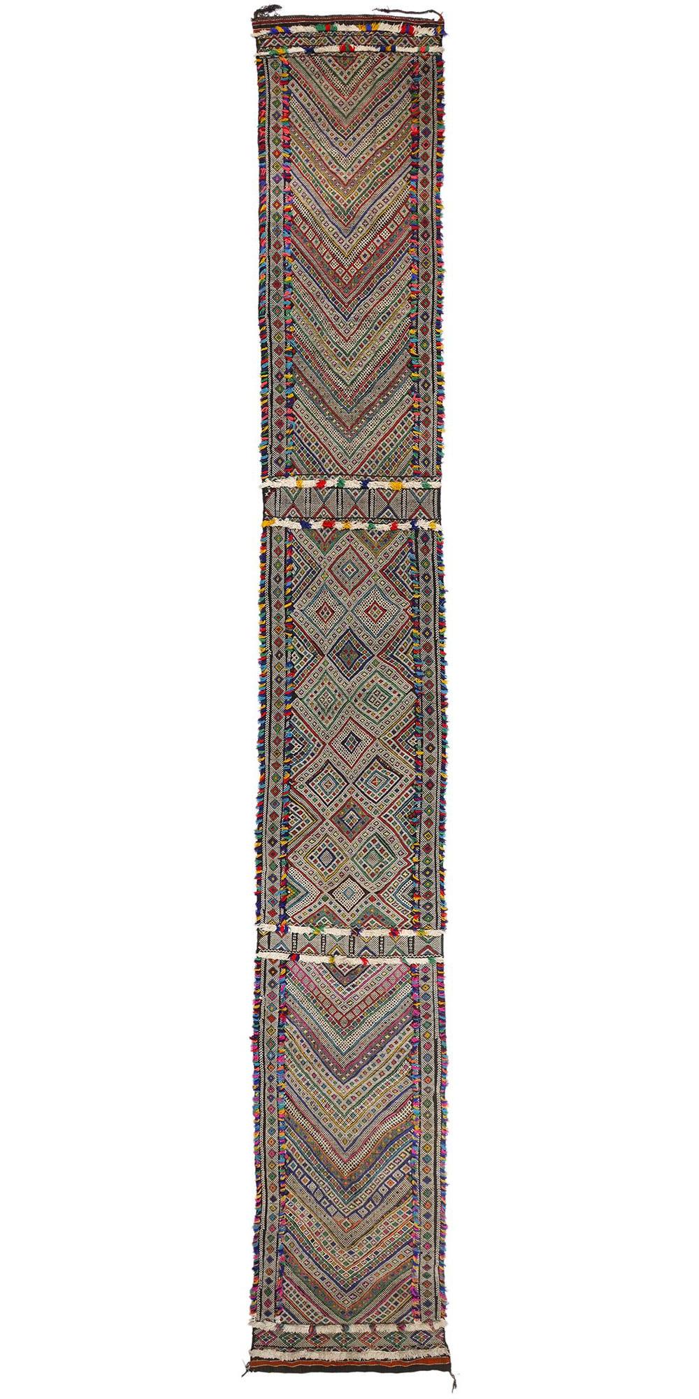 1960's Colorful Mid-Century Berber Zemmour Hanbel Moroccan Carpet, 03'08 x 26'02 For Sale 3