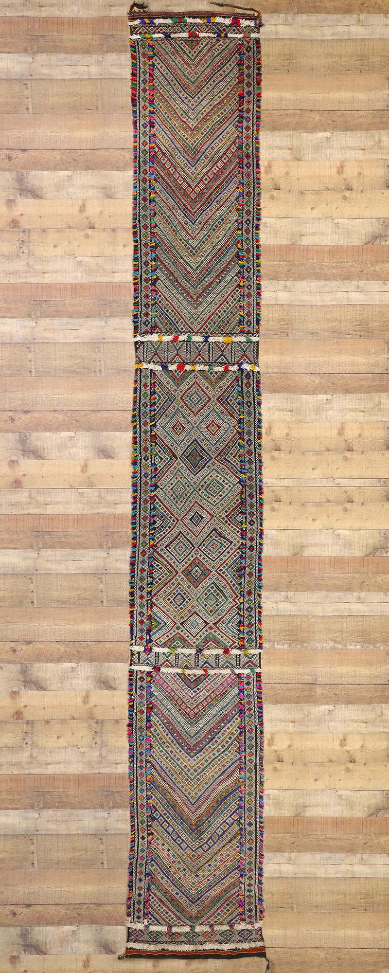 1960's Colorful Mid-Century Berber Zemmour Hanbel Moroccan Carpet, 03'08 x 26'02 For Sale 2