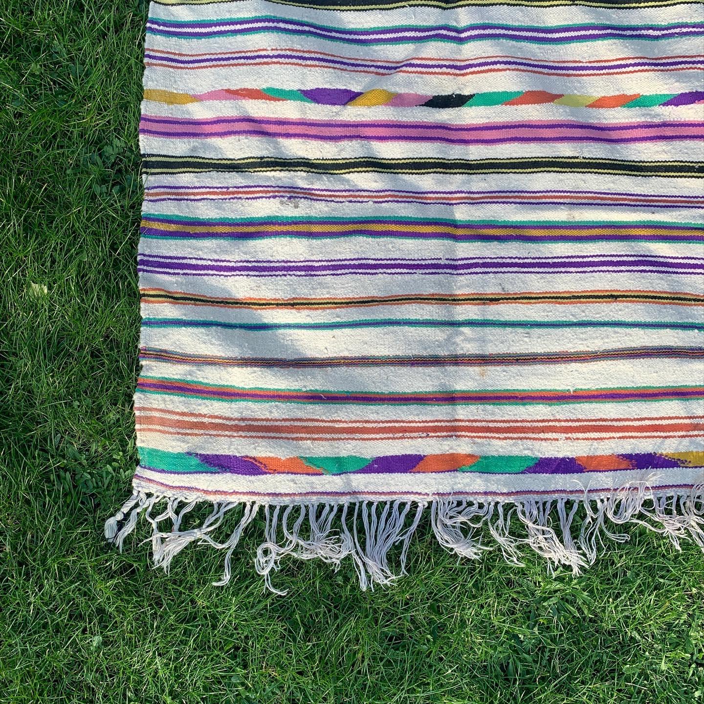 1970s Berber Rug Multicolour Stripped Handmade Wool Vintage African 196x196cm For Sale 1