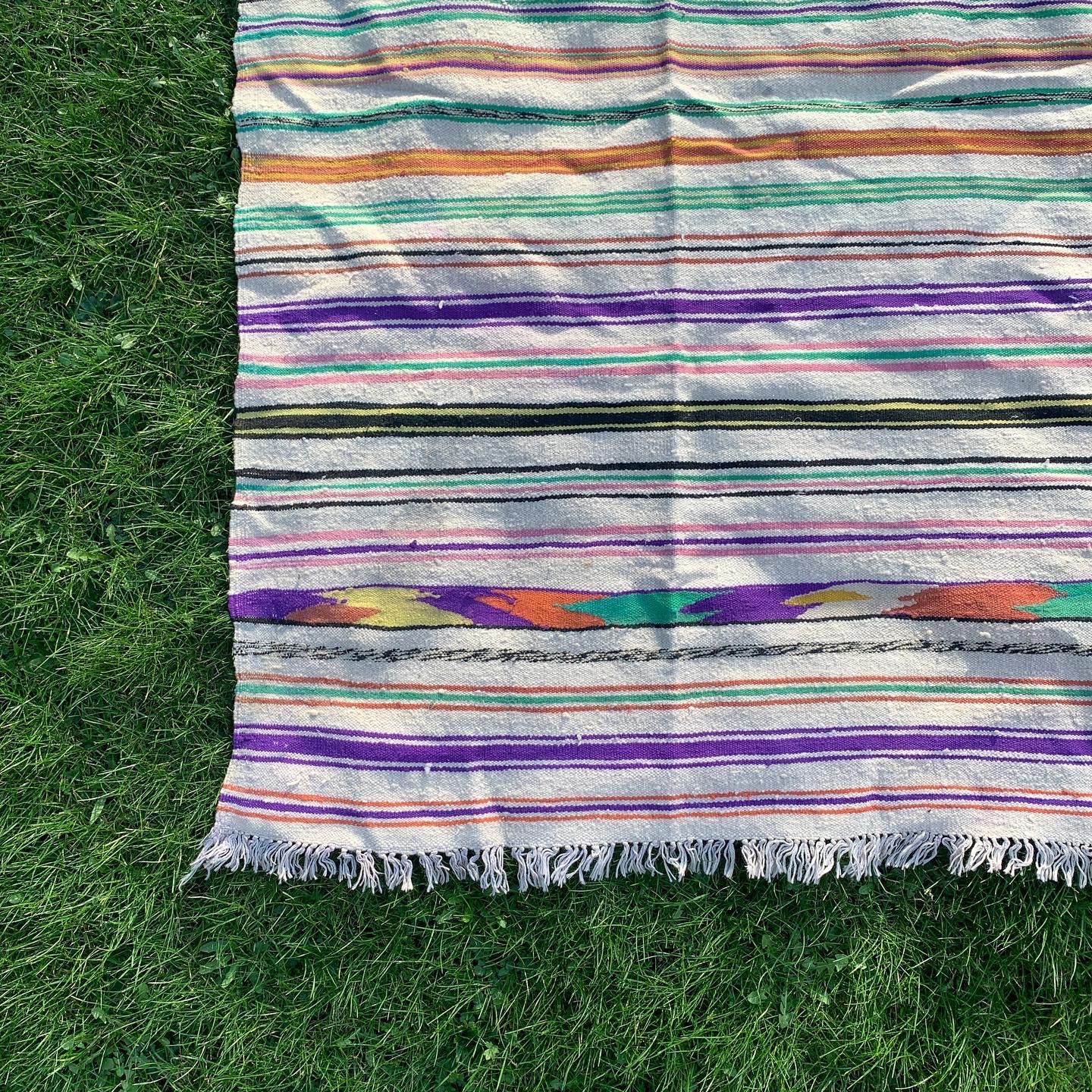 1970s Berber Rug Multicolour Stripped Handmade Wool Vintage African 196x196cm For Sale 2