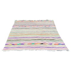 1970 Tapis Berbère Multicolore Rayé Fait Main Laine Vintage Africain 196x196cm