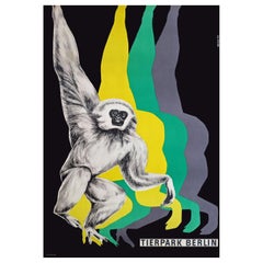 Vintage 1970s Berlin Zoo Germany Travel Poster Pop Art Monkey Design Tierpark