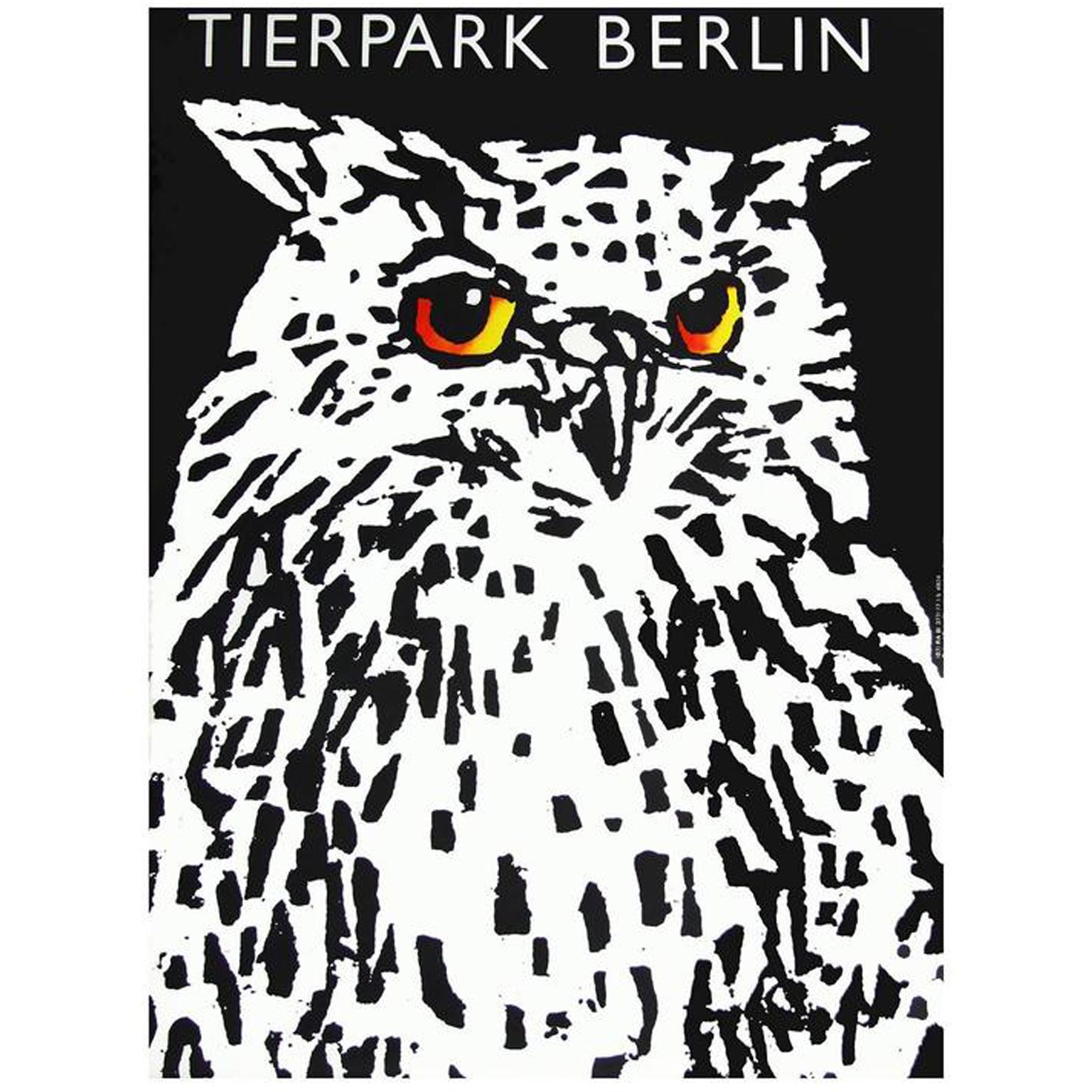 Owl Tierpark Berlin Zoo Germany Vintage German Travel Advertisement Poster