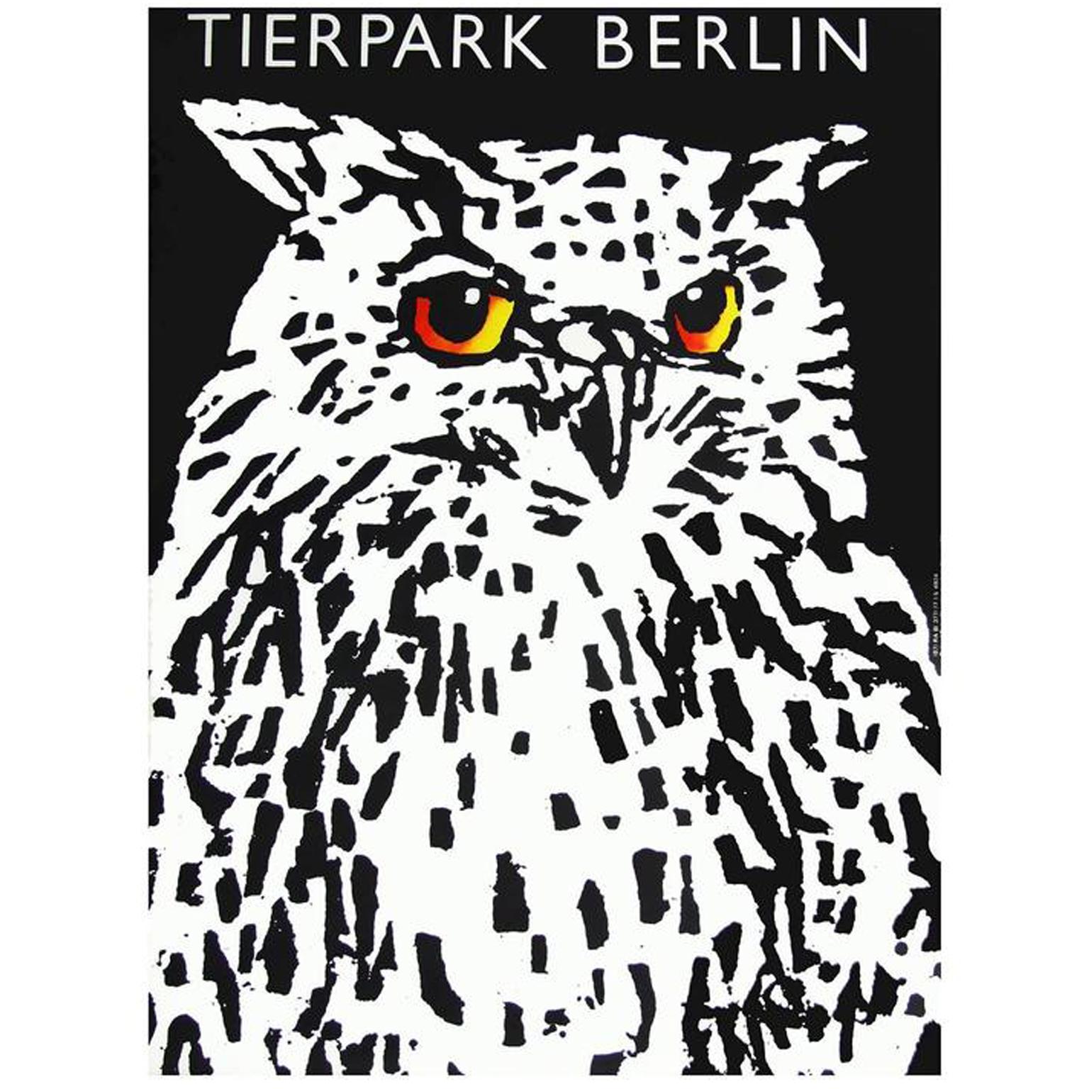 Mid-Century Modern 1970s Berlin Zoo Owl Germany Travel Poster Pop Art Design