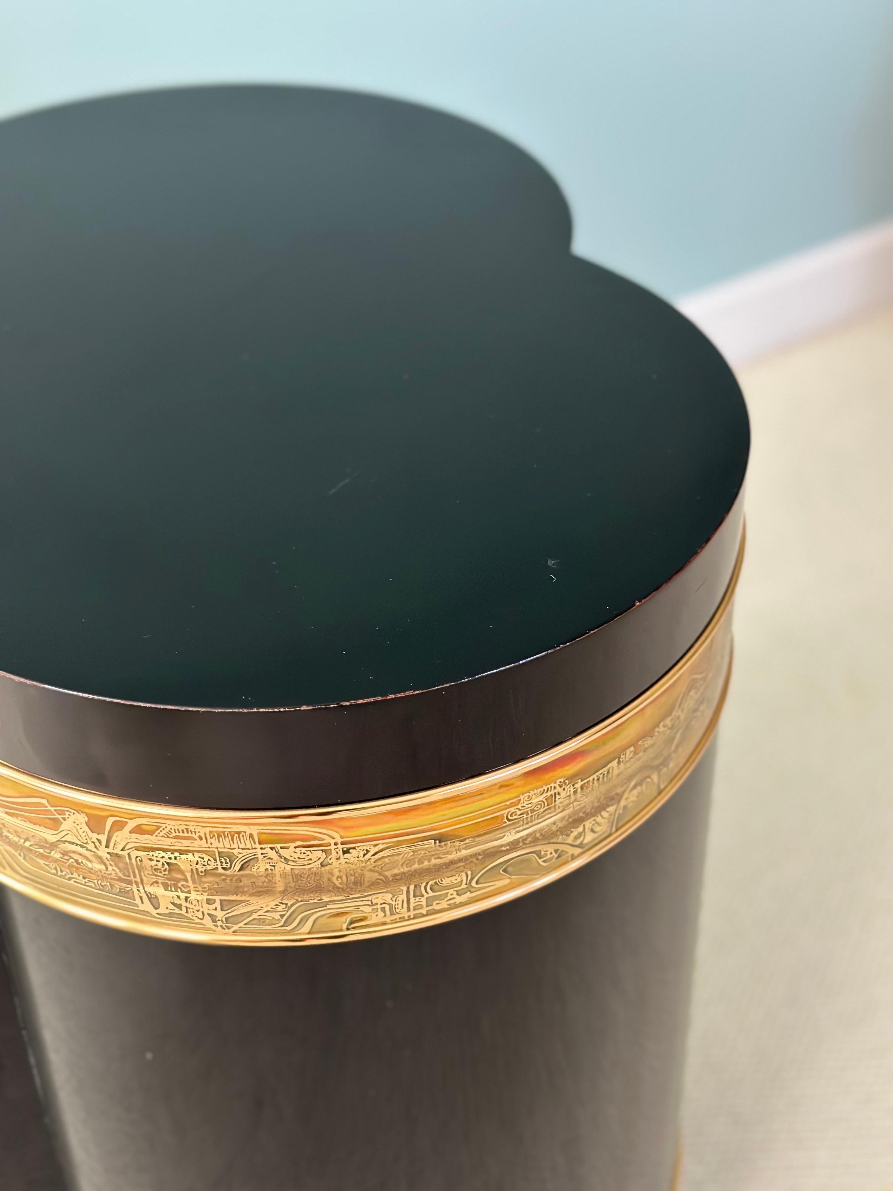 1970s Bernard Rohne for Mastercraft Trefoil Black Lacquer and Brass Side Table  5