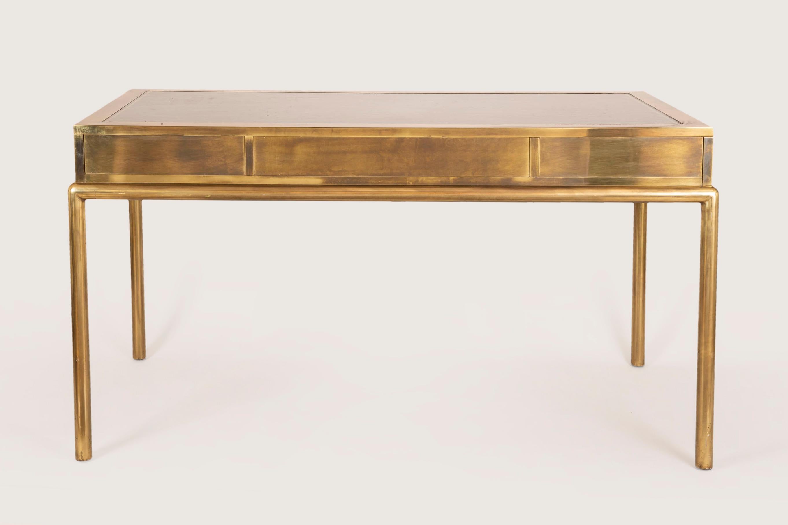 Brutalist 1970s Bernhard Rohne Brass and Bronze Desk, Mastercraft