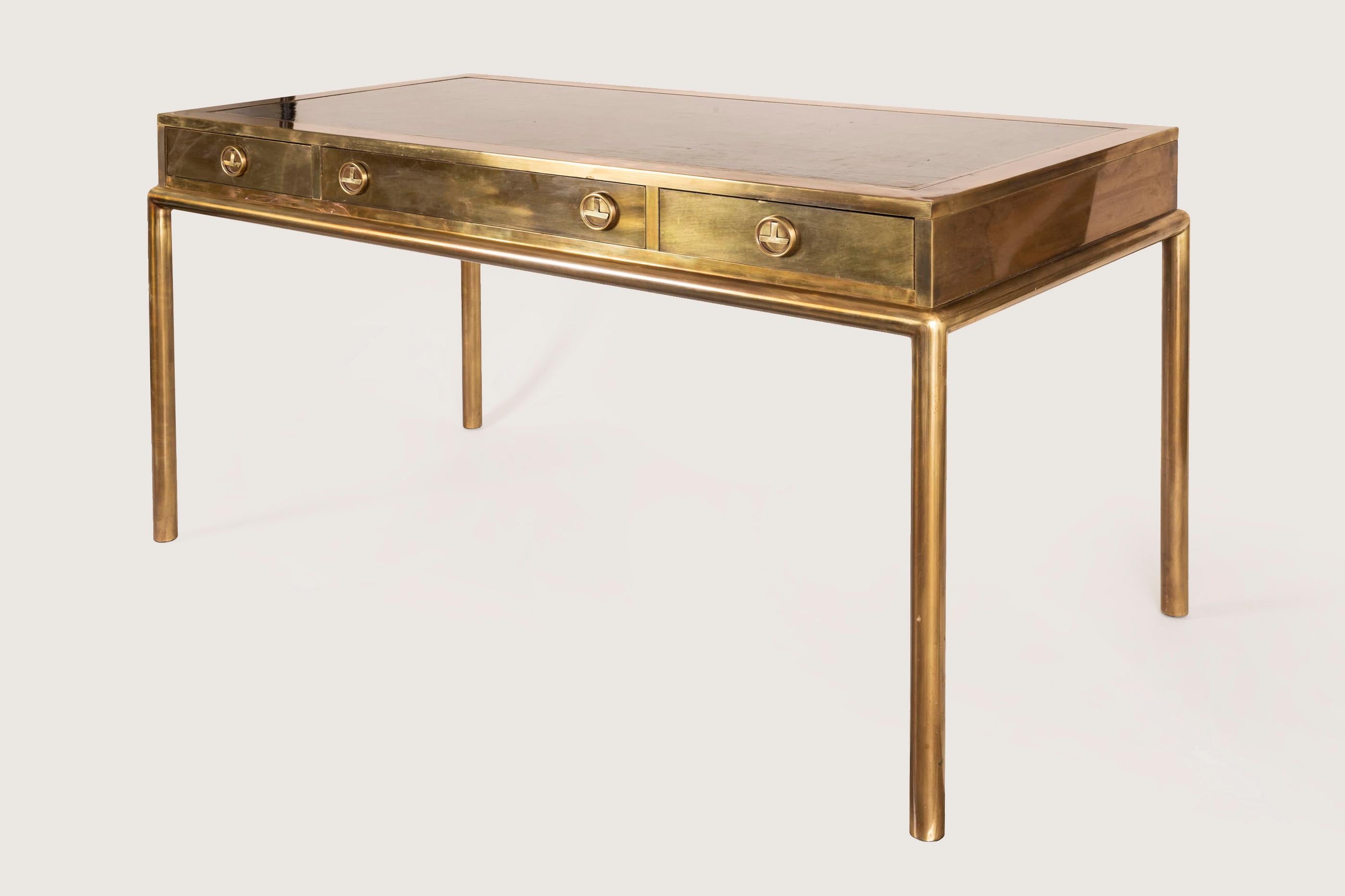 American 1970s Bernhard Rohne Brass and Bronze Desk, Mastercraft