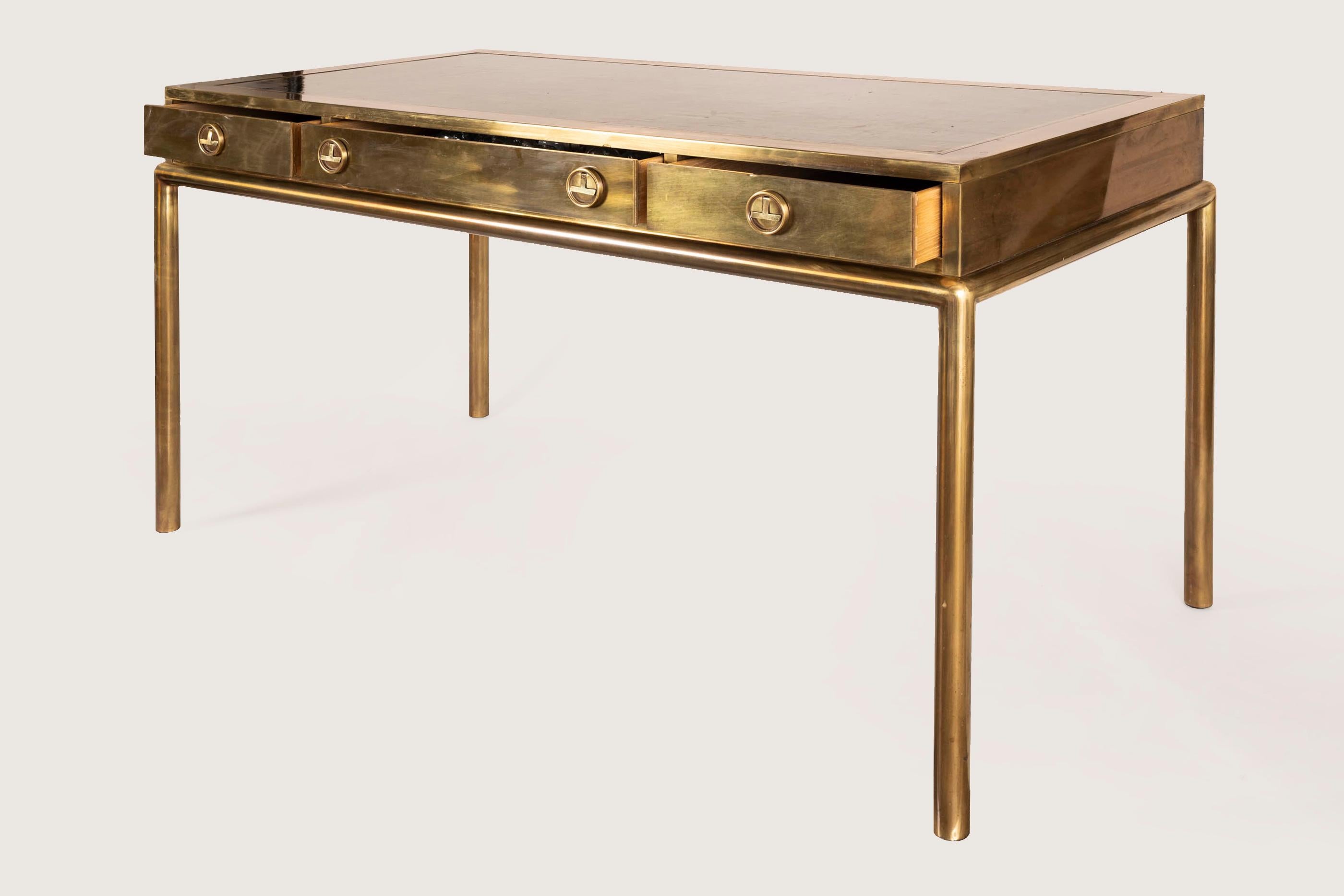 1970s Bernhard Rohne Brass and Bronze Desk, Mastercraft In Good Condition In Saint-Ouen, FR