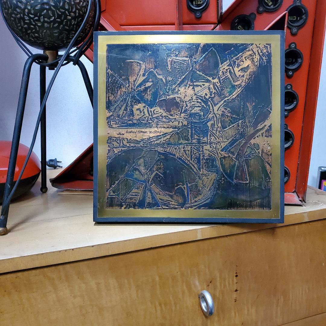1970s Bernhard Rohne Original Acid Etched Brass Abstract Geometric Plaque In Good Condition For Sale In Monrovia, CA
