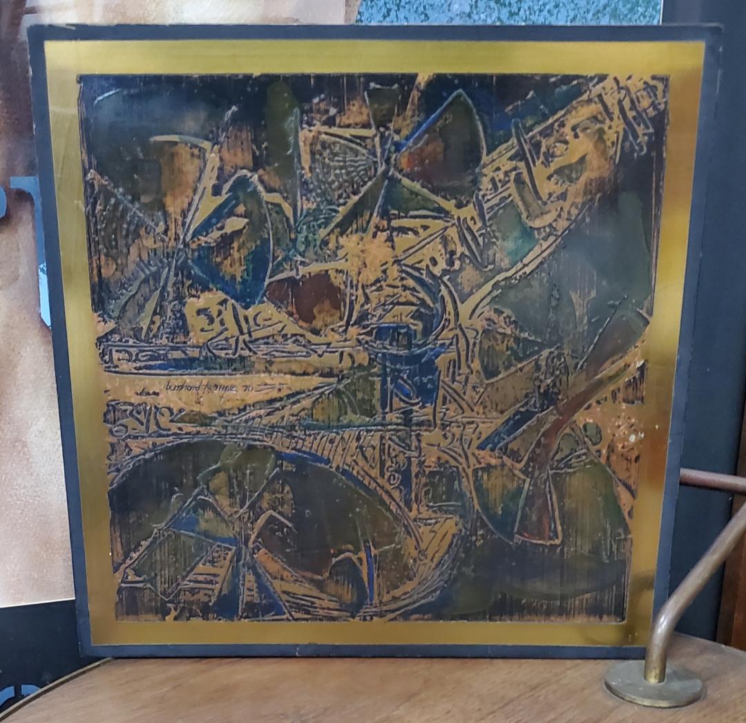 Métal Bernhard Rohne - Plaque géométrique abstraite originale en laiton gravé à l'acide des années 1970  en vente