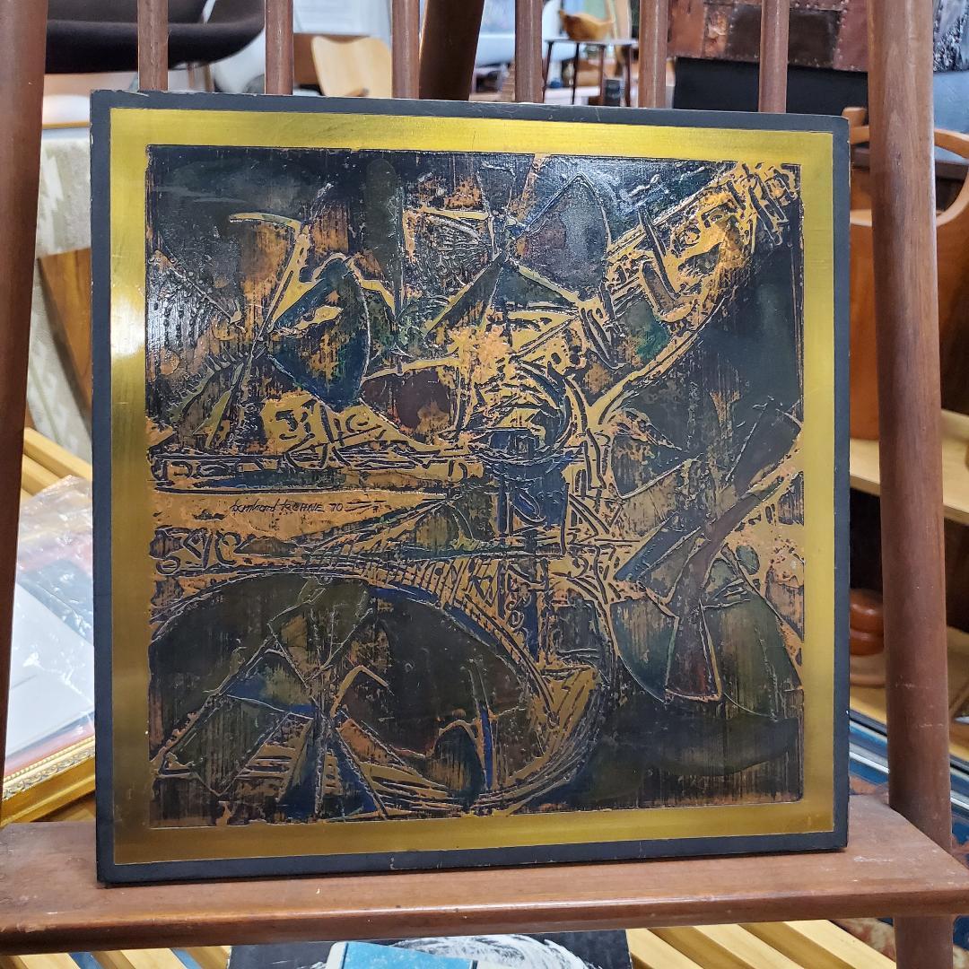Bernhard Rohne - Plaque géométrique abstraite originale en laiton gravé à l'acide des années 1970  en vente 2