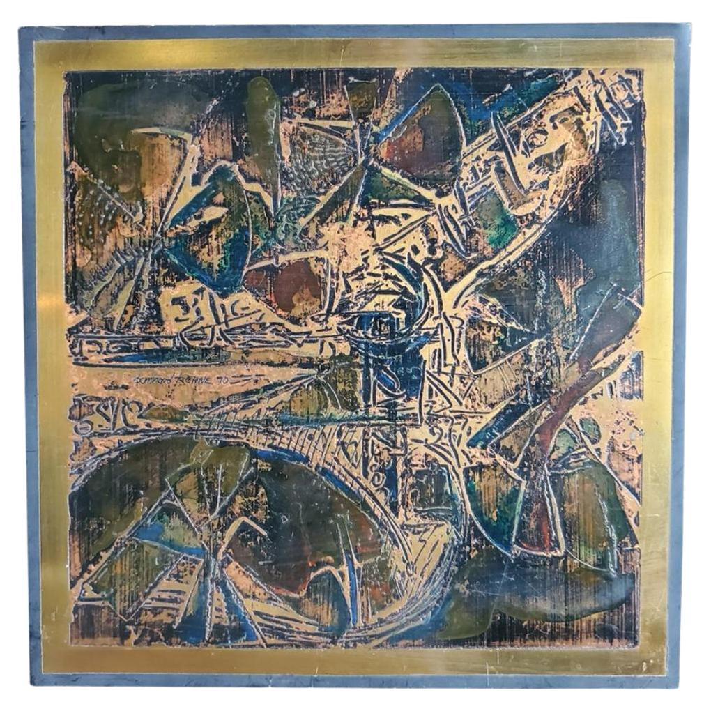 Bernhard Rohne - Plaque géométrique abstraite originale en laiton gravé à l'acide des années 1970 